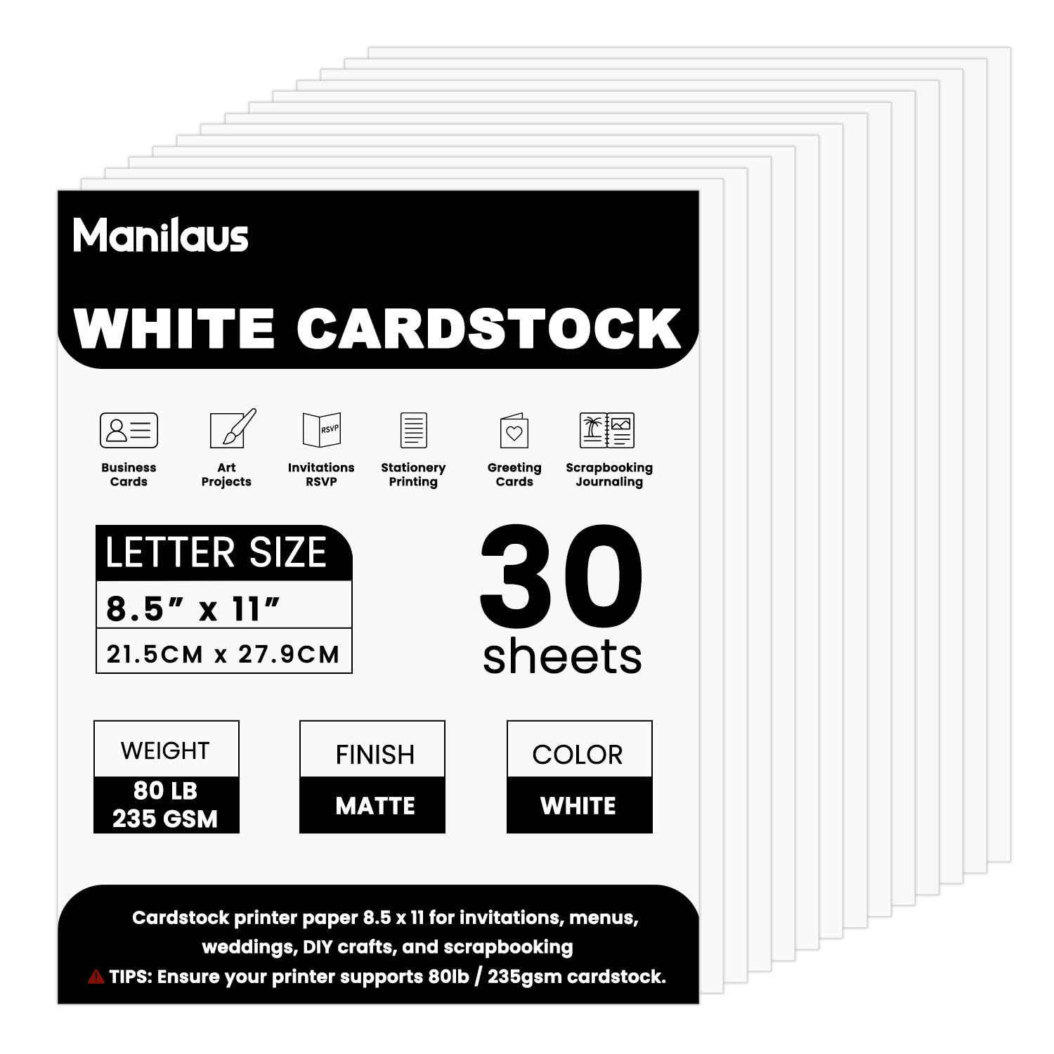 White Cardstock 8.5 x 11"Inch, 80lb Cardstock Paper, 30 Sheets Card Stock Paper 8.5 x 11 White, Heavy Thick Cardstocks Printer Papers for Invitations, Menus, Weddings, DIY Cards, Scrapbooking.