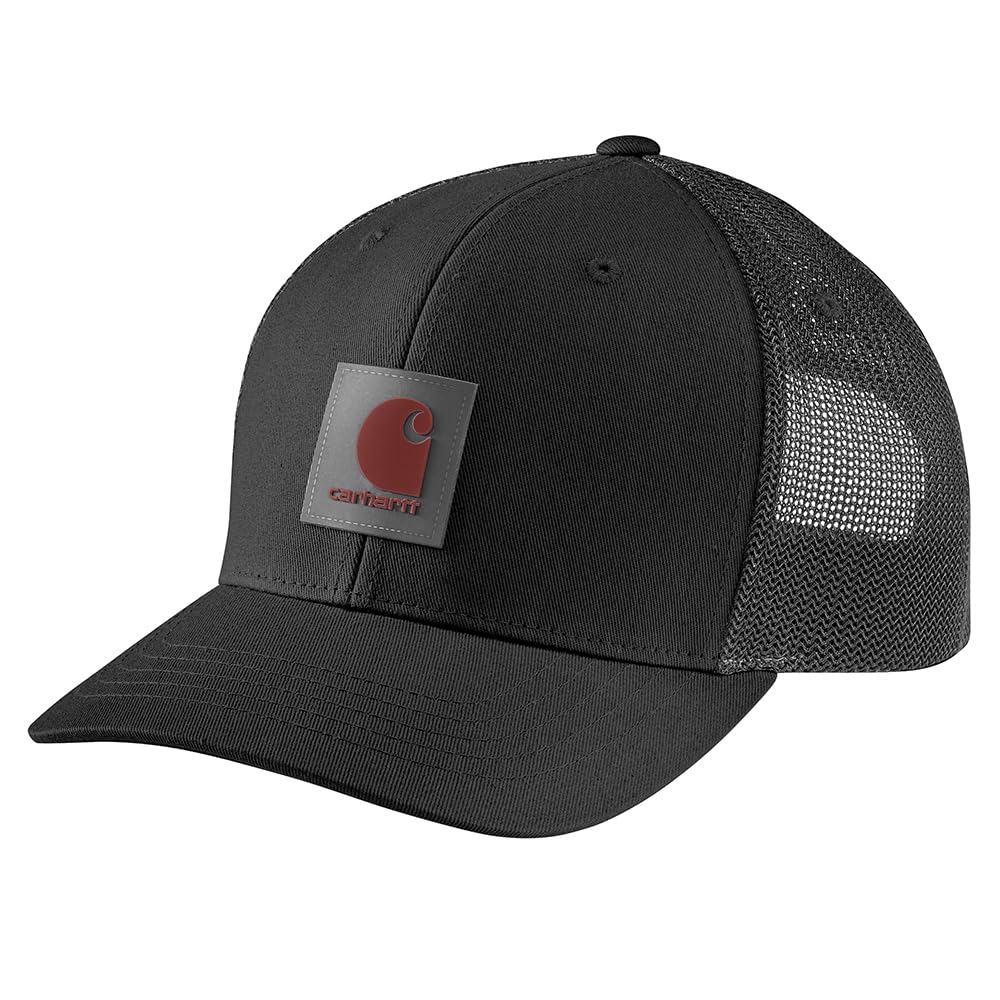 Carhartt Men's Rugged Flex Twill Mesh-Back Logo Patch Cap, Black, One Size