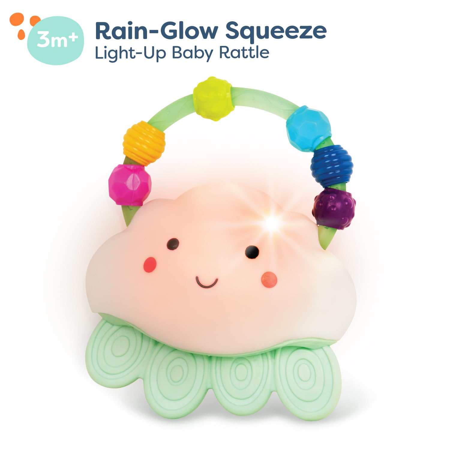 B. toys – Baby Light – Up Cloud Rattle – Rain – Glow Squeeze – Sensory Development & Comfort - Teething Rattle Toys for Babies 3+ Years Months