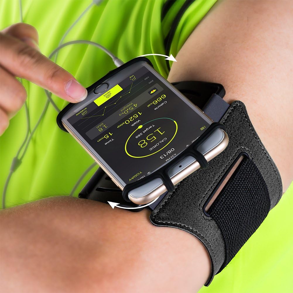 VUP Running Armband 360°Rotatable for iPhone 16/15/14/13/Pro Max/Pro/Mini/12/11/SE/Xs/XR/X/8/7/Plus, Fits All 4-6.7 Inch Smartphones, with Key Holder Phone Armband for Running Hiking Biking (Black)