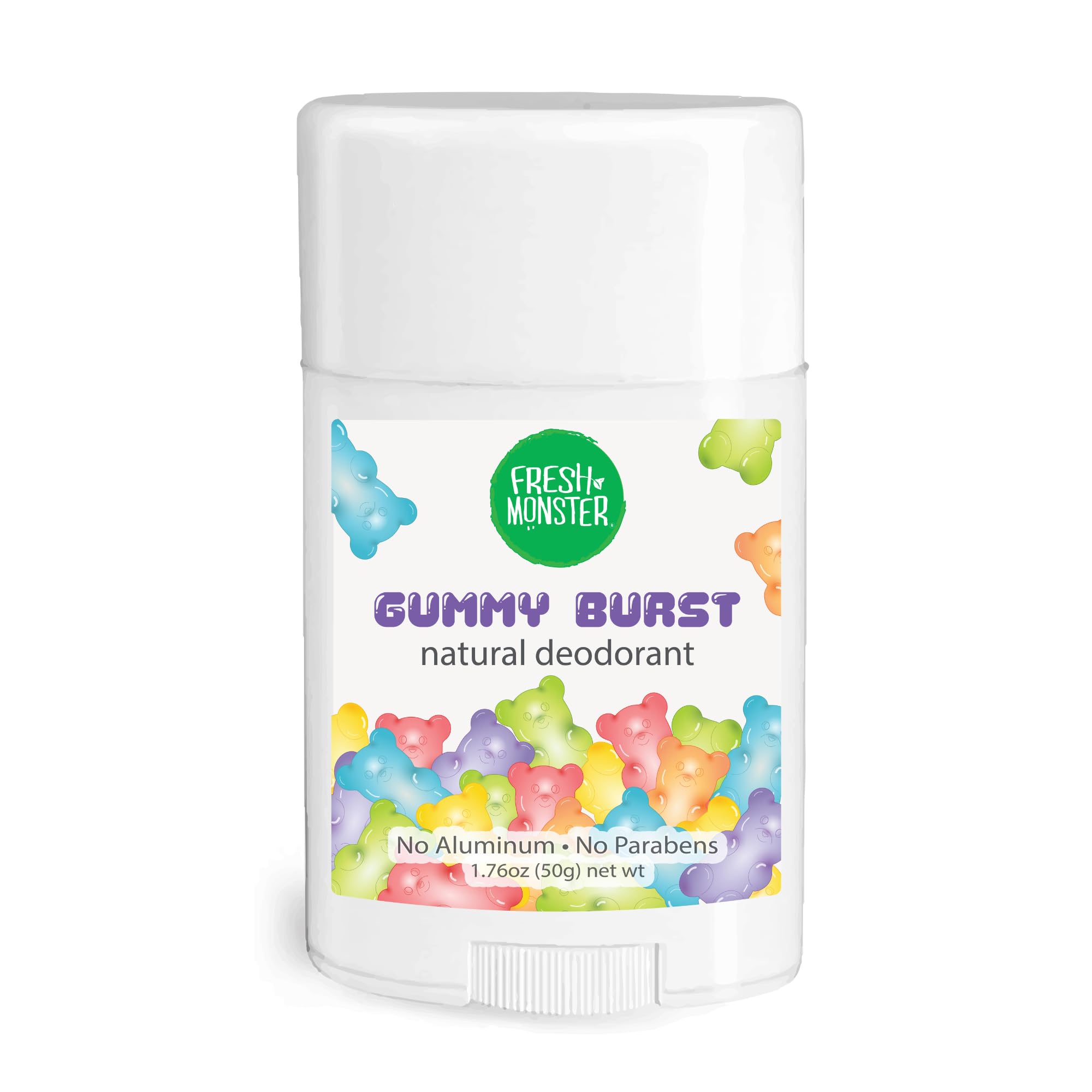 Fresh Monster Naturdeo für Kinder & Teenager I Mom's Choice Gold Award Gewinner I Aluminiumfrei, Parabenfrei, Hypoallergen I 24-Stunden-Schutz I Beach Gummy Burst Duft I 50 g