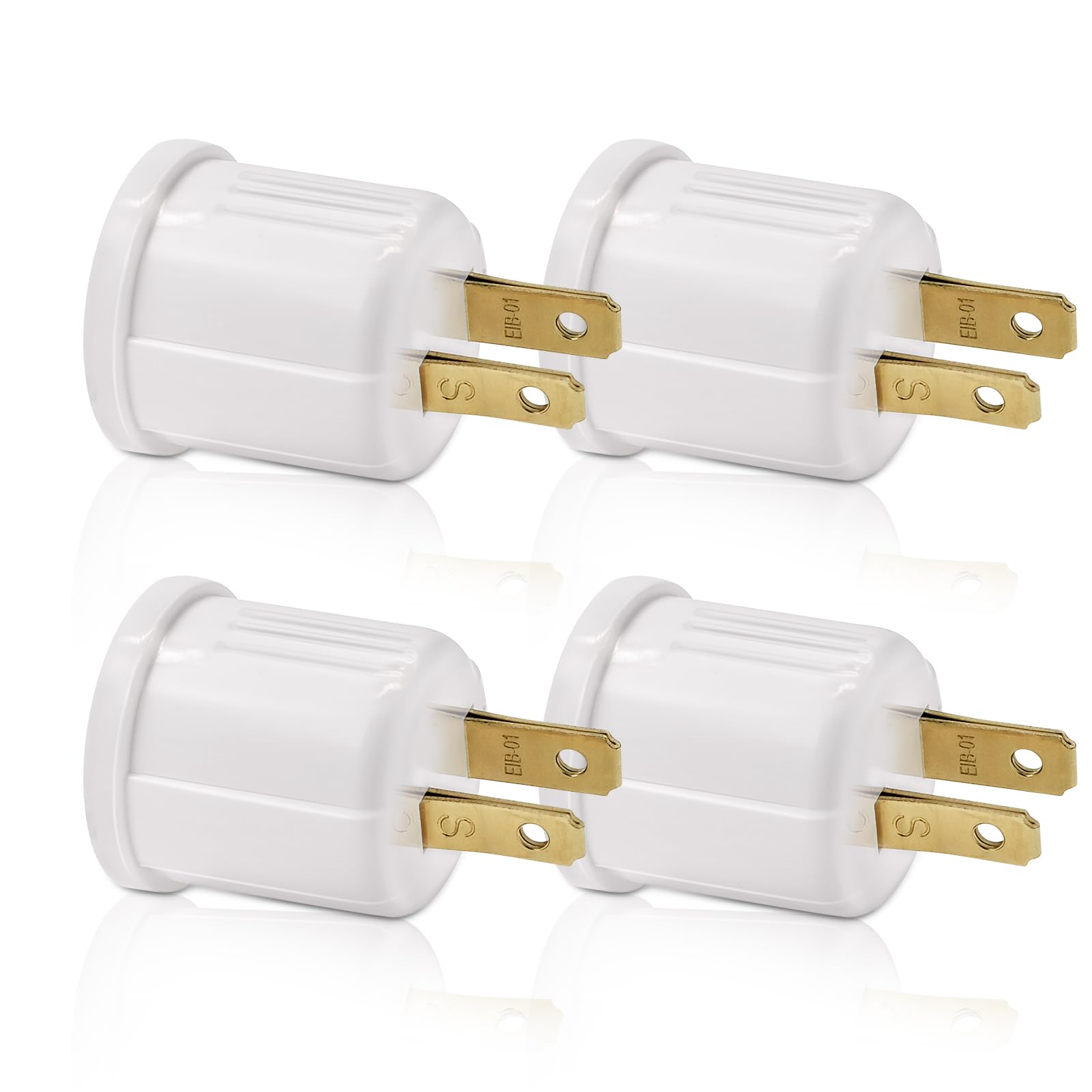 Outlet to Socket Adapter, Plug-in Light Socket, Convert Outlet to Light Bulb Socket, Polarized 2-Prong Outlet to E26 E27 Screw Base Bulb Socket, 660 Watt, 125 Volt, UL Listed (4-Pack)