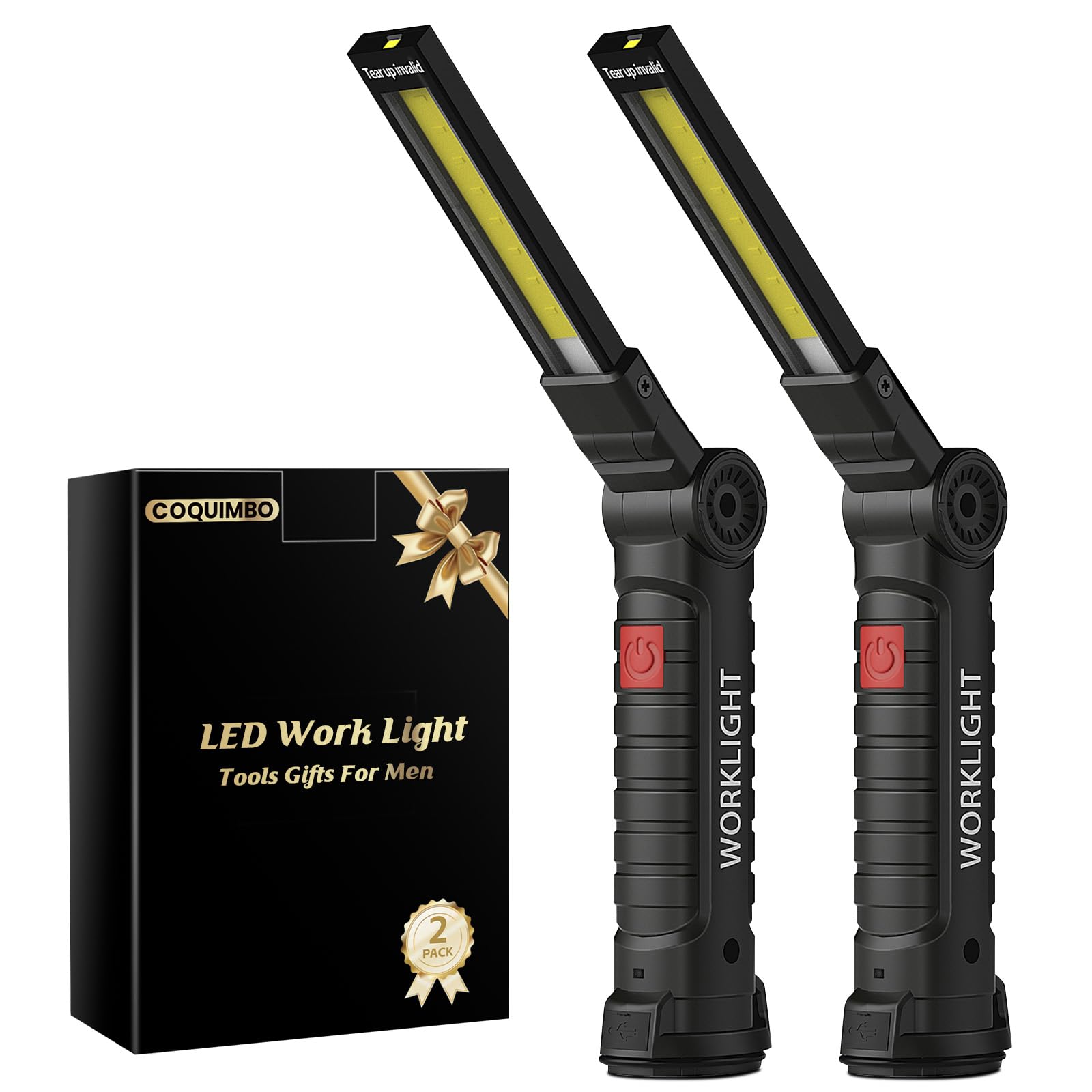 Coquimbo Werkzeuggeschenke für Männer, Papa, Ihn, Ehemann, wiederaufladbare LED-Arbeitsleuchte, Grilllicht-Zubehör mit Magnetfuß, 360 Grad drehbare Mechaniker-Taschenlampe, Nikolausgeschenke für Männer, Erwachsene (2er-Pack Schwarz)