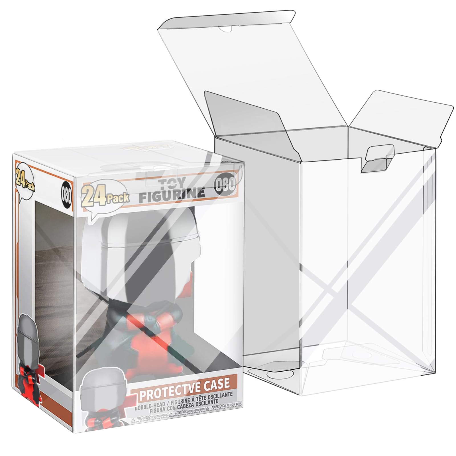 24 Pack Protectors Case Compatible with Funko- 4" Inch Pop Vinyl Figures, Crystal Clear Protectors, Heavy Duty Display Box w/ Protective Film & Locking Tab