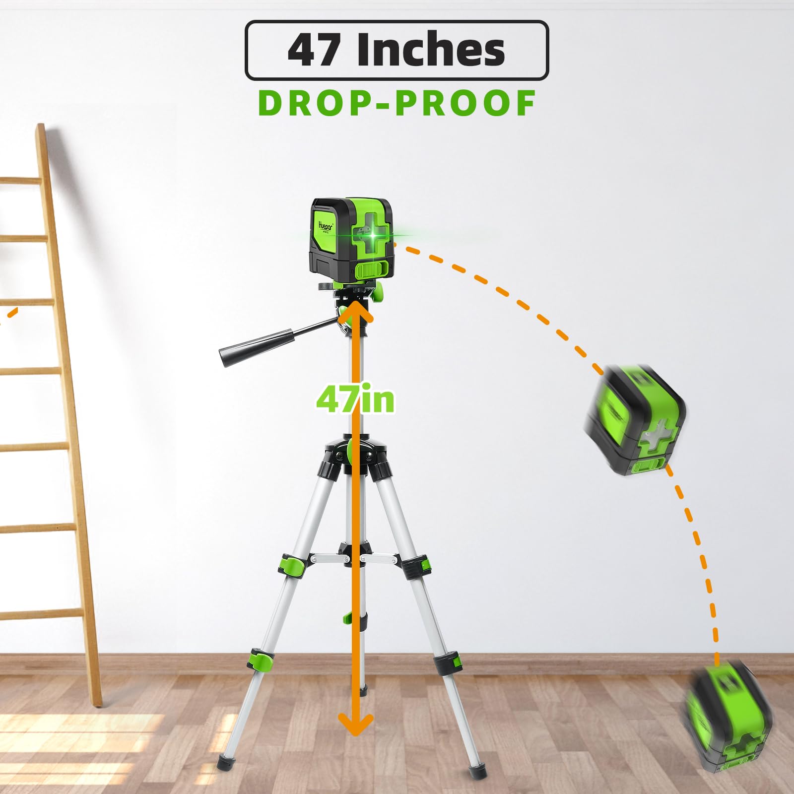 Huepar Laser Level, 100ft Self Leveling Green Cross Line Laser for Picture Hanging, Tile, Decoration & DIY Indoor Construction – 360° Magnetic Base & Battery Included