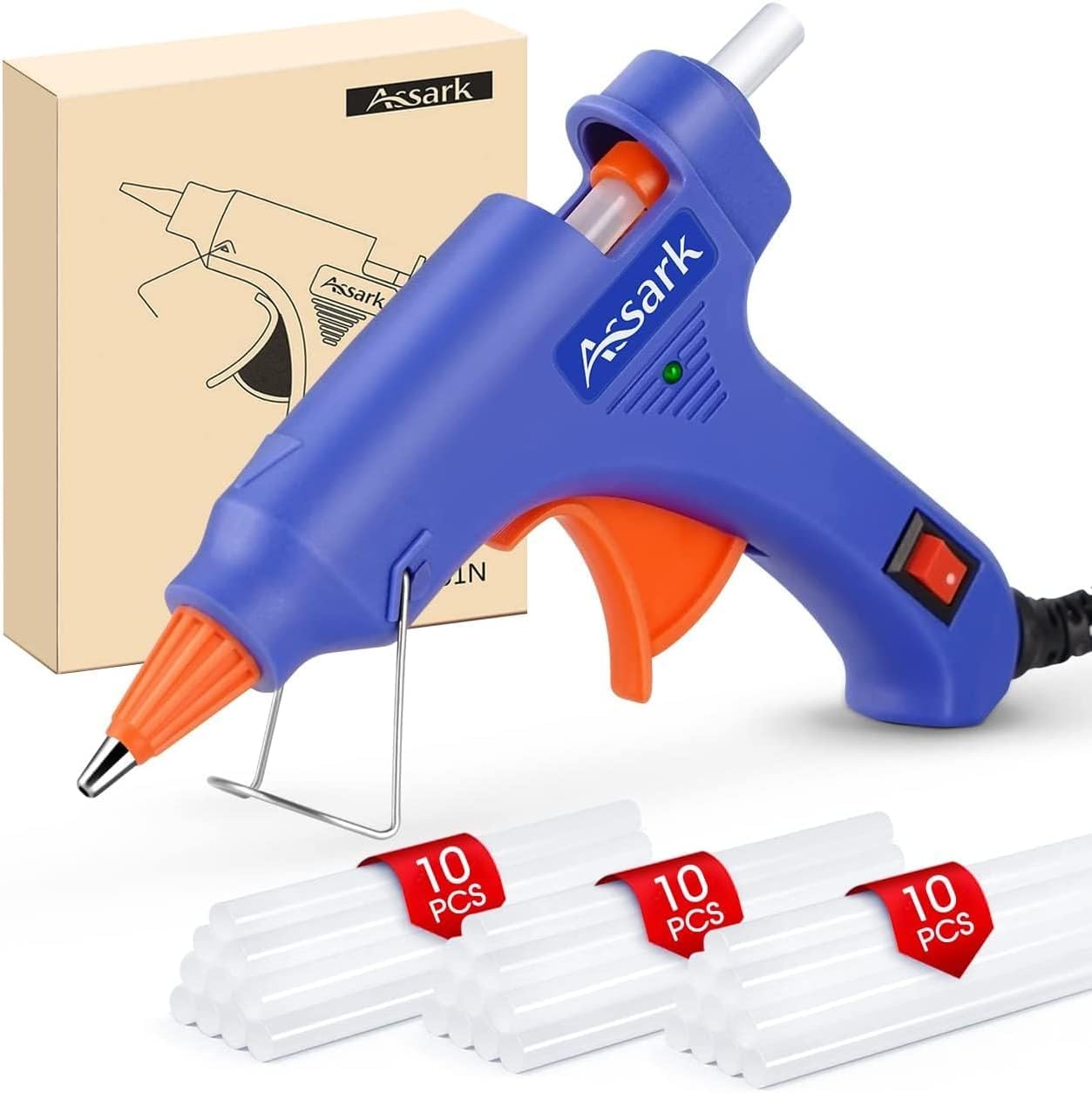 Hot Glue Gun Kit with 30 Glue Sticks(130mm x 7mm), Fast Preheating Hot Melt, High Temp for School Crafts DIY Arts and Quick Home Repairs, 20W Blue