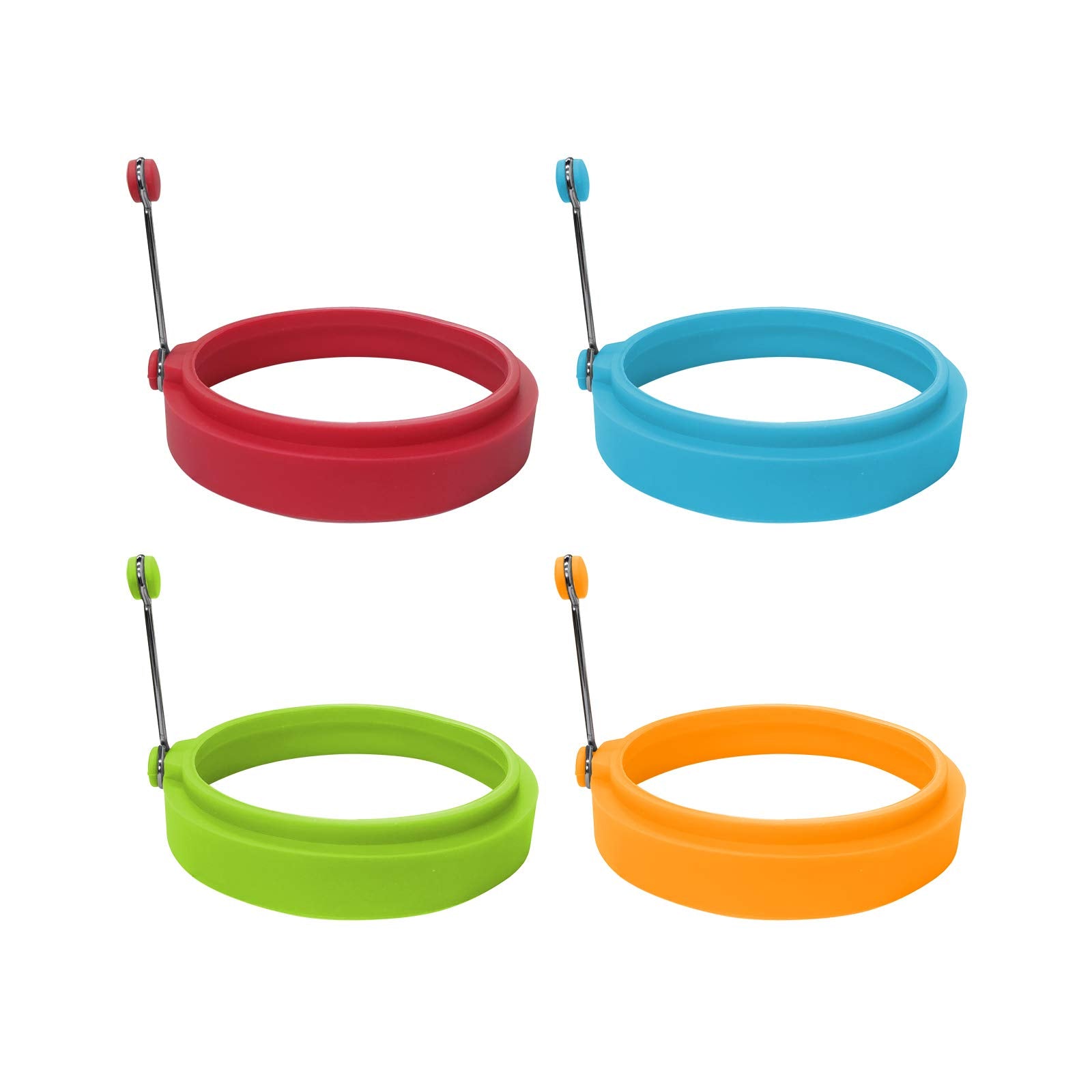 Eierringe aus Silikon in Lebensmittelqualität, mehrfarbig, Eierringformen zum Kochen, Spiegeleiringe (4er-Pack, 10 cm)