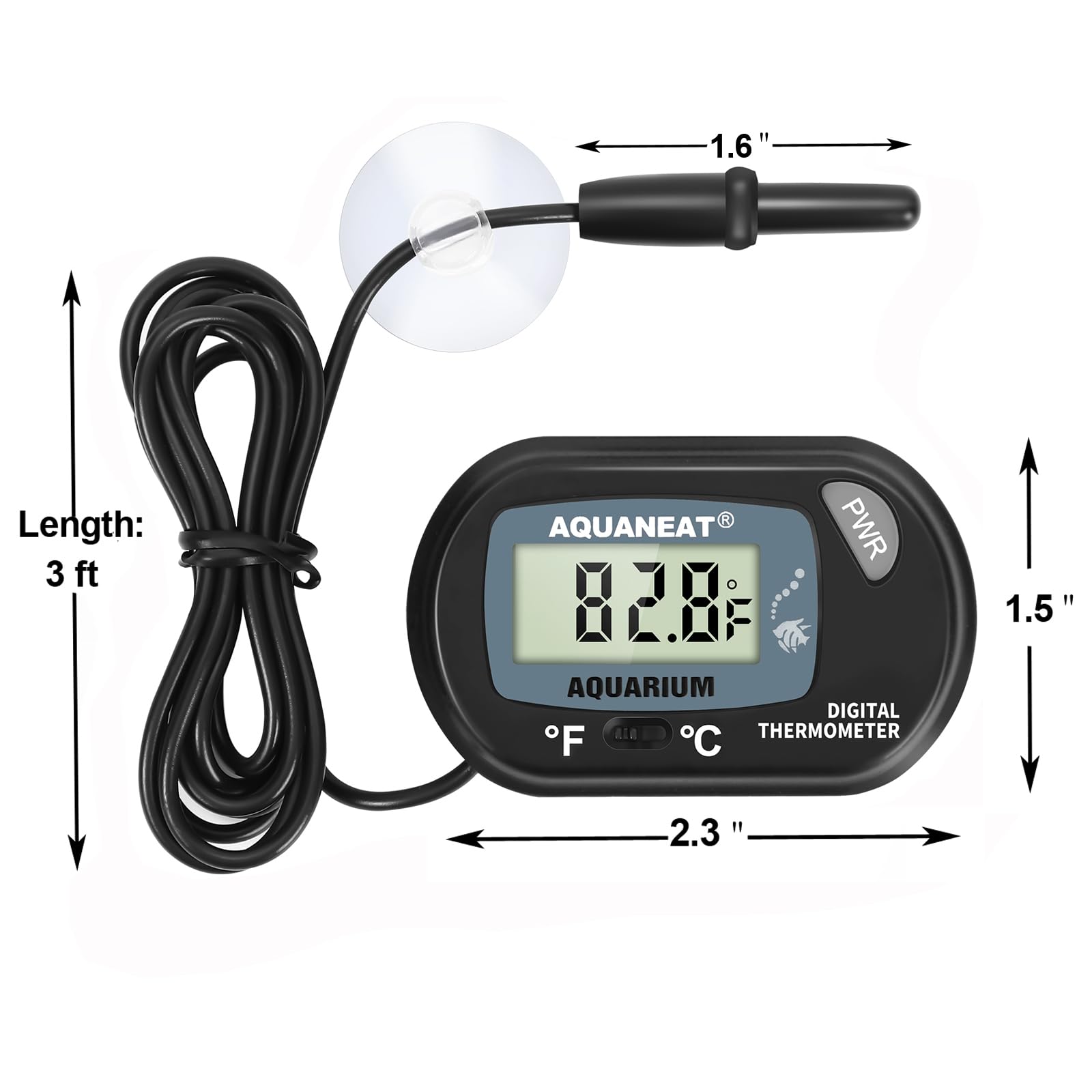 AQUANEAT Aquarium Thermometer, Fish Tank Thermometer, Digital Temperature Test, with Large LCD Display (1 Pack)
