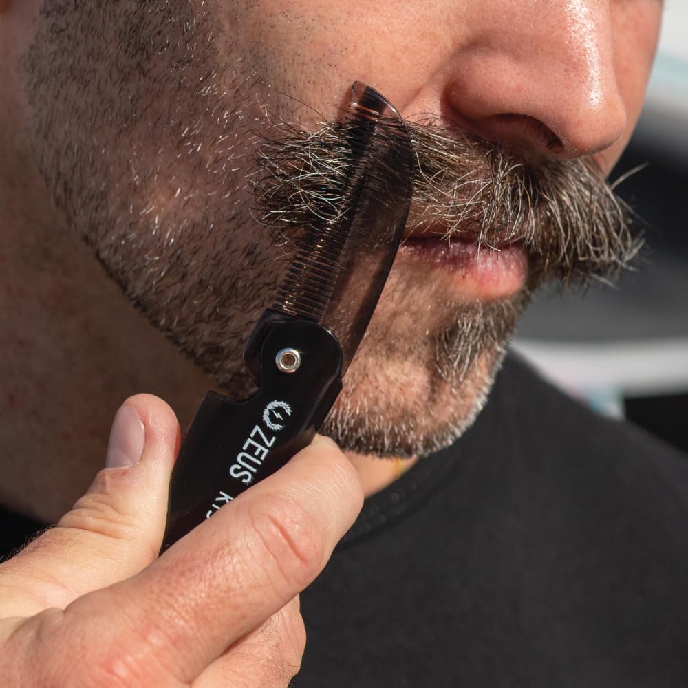 ZEUS Folding Mustache Comb for Men, Handmade Saw-Cut Pocket Comb for Men’s Beard & Moustache Grooming, Compact & Travel Friendly (Traditional) K11