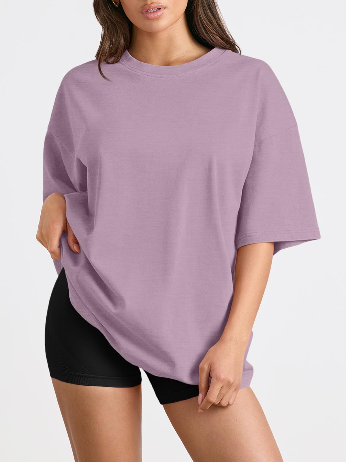 Trendy Queen Womens Oversized Summer T Shirts Back to School Fashion Clothes Workout Plus Size Tops Short Sleeve 2025 DarkPink L
