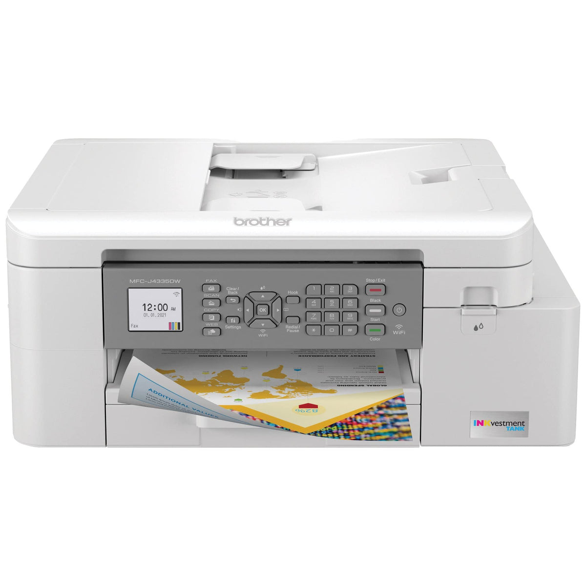 طابعة Brother MFC-J4335DW Inkvestment Tank اللاسلكية النافثة للحبر بالألوان المتكاملة، حبر يكفي حتى عام واحد في العلبة، طباعة على الوجهين، طباعة من الجوال والسحابة، تعمل مع Alexa