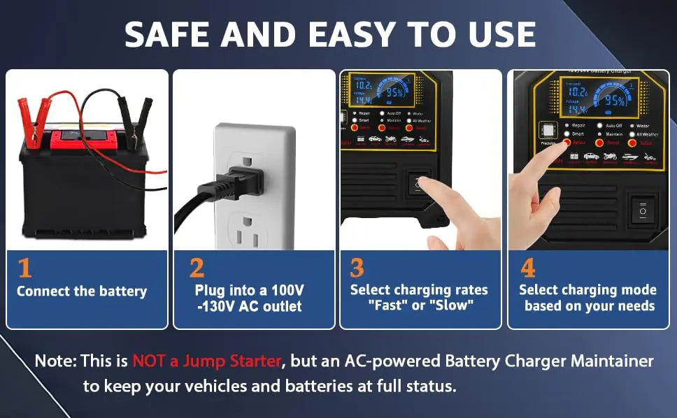 PCHH 12V 24V Car Battery Charger Heavy Duty, 0-15A Automatic Battery Maintainer, Smart Trickle Charger with Auto Shutoffs, Repair, Winter Mode, for Automotive Car Truck Motorcycle RV AGM Deep Cycle