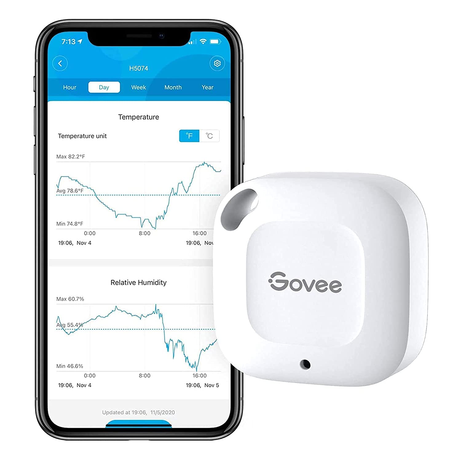 Govee Bluetooth Hygrometer Thermometer, Kabelloses Thermometer, Mini-Feuchtigkeitssensor mit Benachrichtigungsalarm, Datenspeicherung und -export, 80 Meter Reichweite