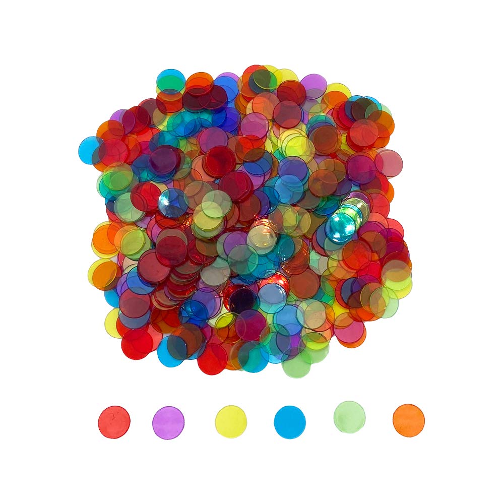 JUNWRROW 500 Stück 3/4 Zoll Transparente 6-farbige Bingo-Zählchips mit Tasche