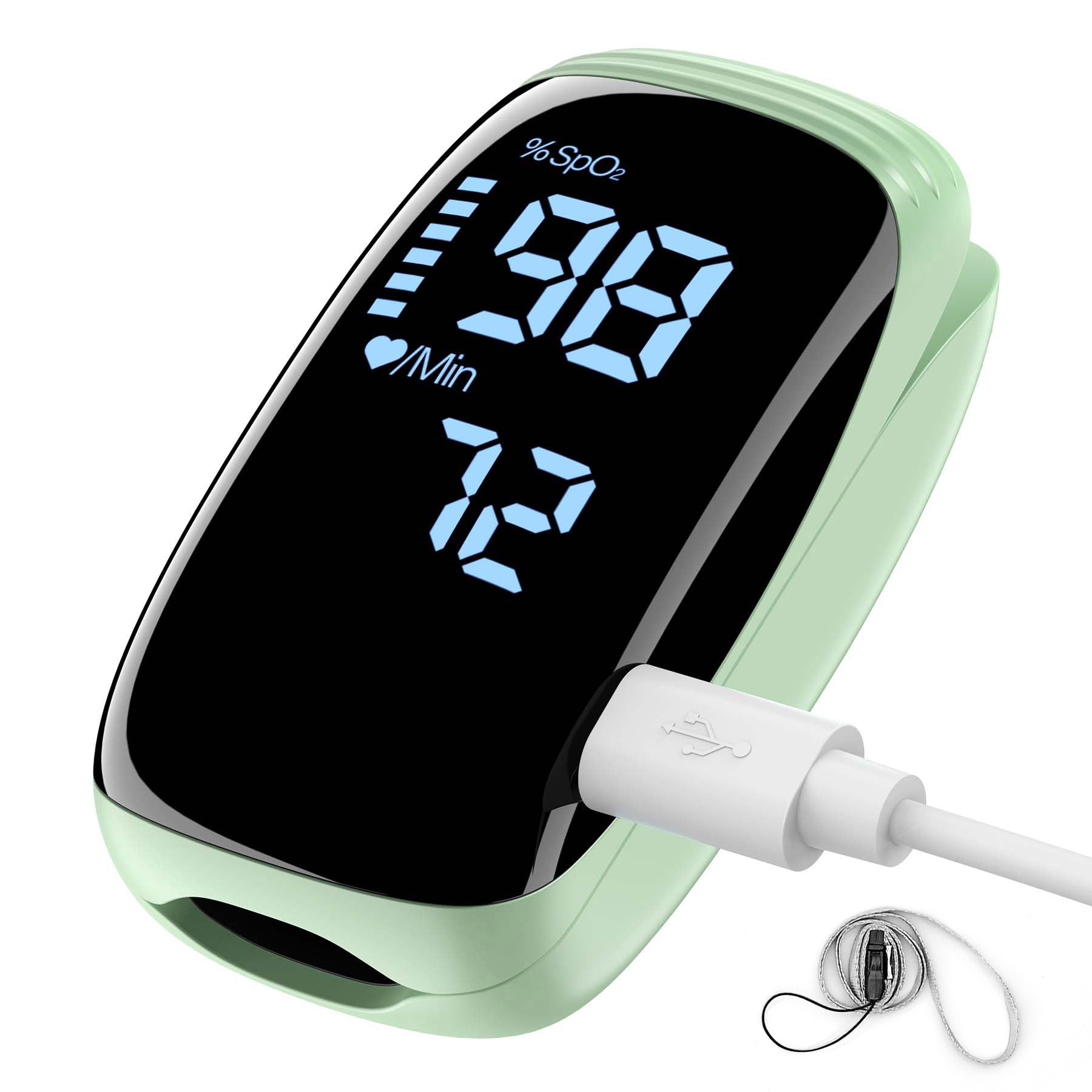 Finger-Pulsoximeter, Fingerspitzen-Blutsauerstoffsättigung mit Pulsmesser Wiederaufladbar, Genaue Spo2-Messung für Zuhause, Outdoor-Sport, Grün