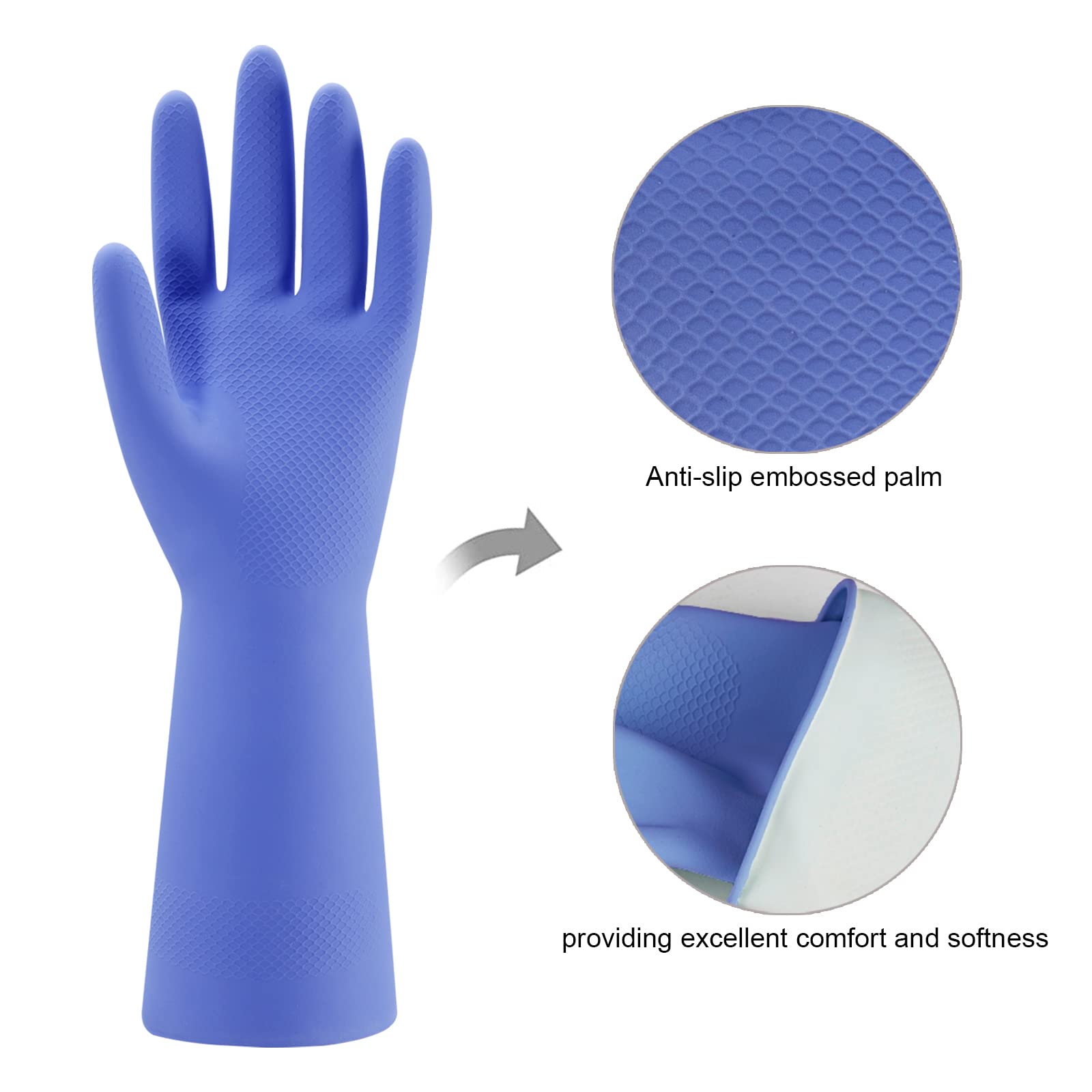 Rubber Kitchen Dishwashing Gloves - 4 Pairs Colorful Reusable Household Cleaning Gloves for Washing Dishes and Cleaning Tasks, Flexible Long-lasting and Non-Slip (Medium, Blue+Pink+Yellow+Red)
