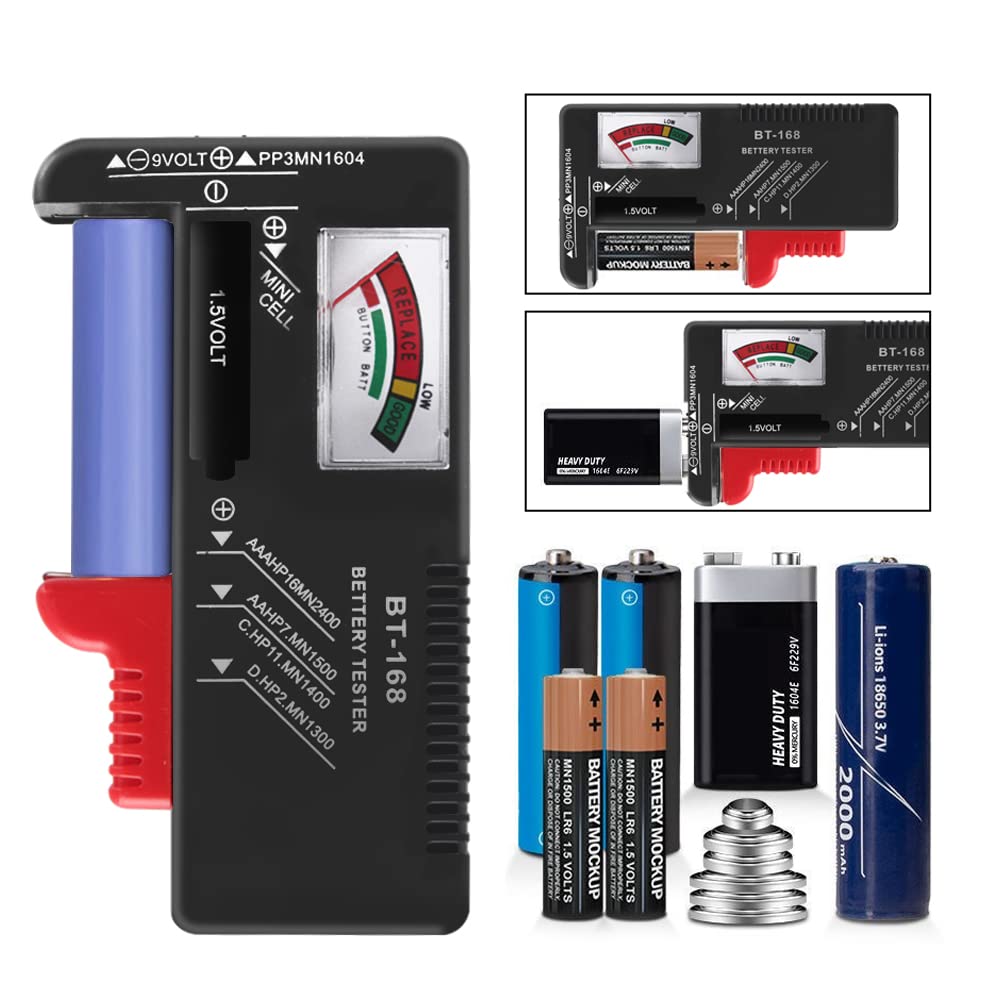 2Pcs Battery Tester Checker, Universal Battery Checker for AA AAA C D 9V 1.5V Button Cell Household Batteries Smal Electrical Monitor Meter Equipment (Requires No Battery for Operating)