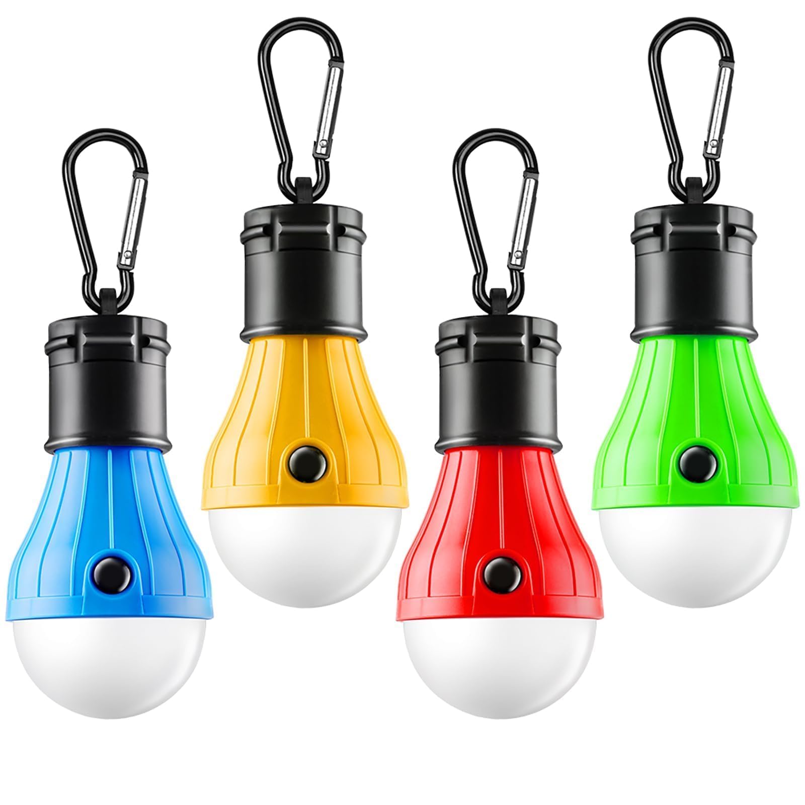FLY2SKY Zeltlampe, 4er-Pack, tragbare LED-Zeltleuchten, Clip-Haken, Notfalllichter, LED-Campinglampen, Glühbirnen-Campinglaternen, Campingausrüstung zum Camping, Wandern, Rucksackreisen, bei Stromausfall