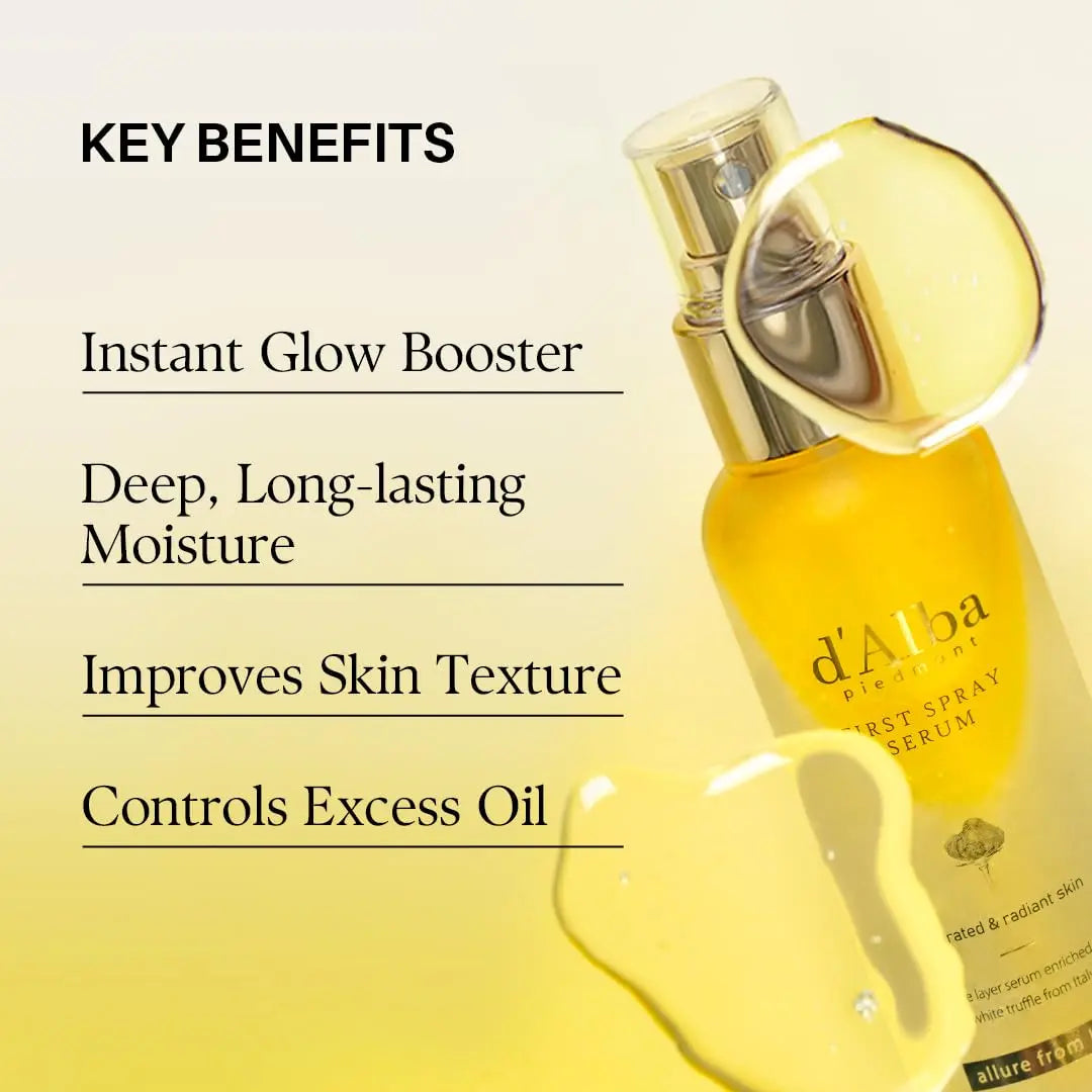d'alba Piedmont Italian White Truffle First Spray Serum, Vegan Skin Care, Light-weight Face Moisturizer, Glow Serum for Radiant Skin, Non Comedogenic, All In One Mist, Korean Skin Care (3.38 fl oz.)