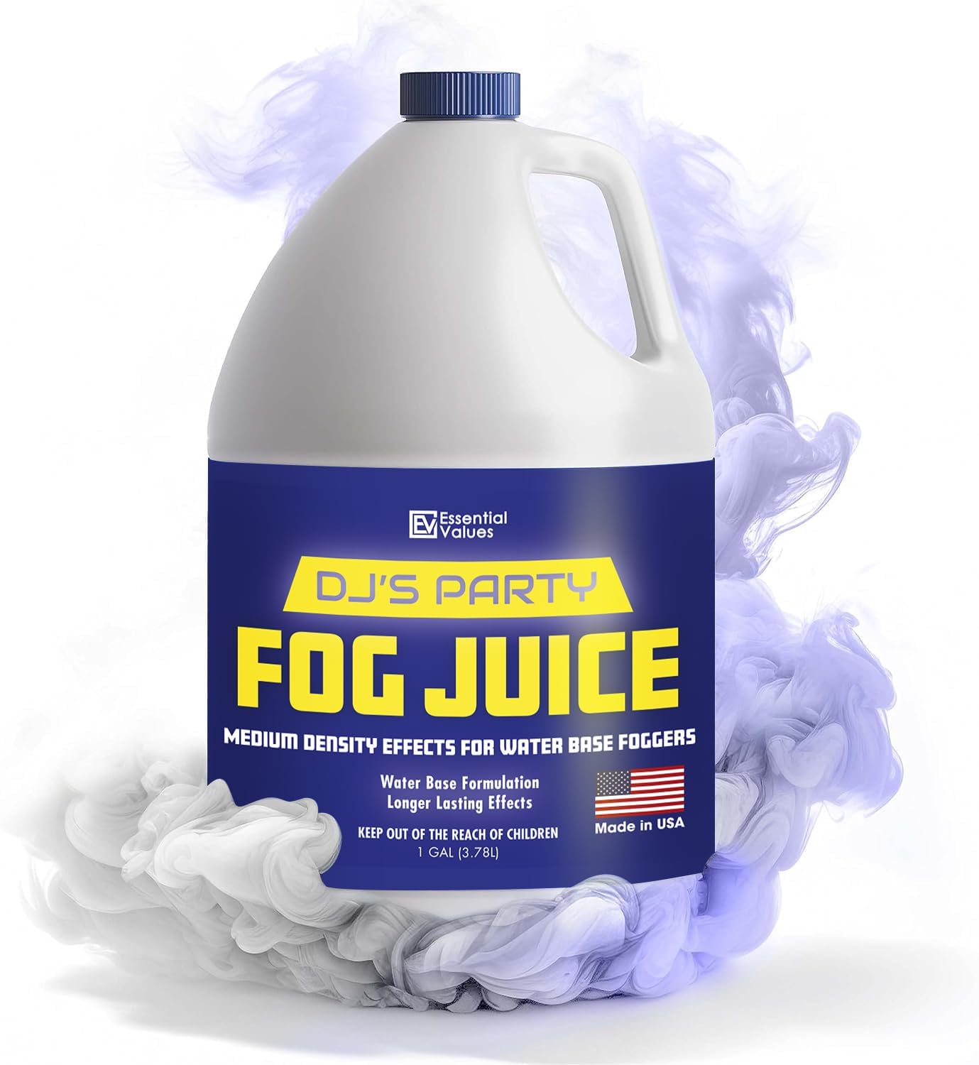 Essential Values Nebelmaschinenflüssigkeit 3,78 Liter – Nebelsaft für langanhaltenden Nebel mittlerer Dichte für wasserbasierte Nebelmaschinen, perfekt für 400 bis 1500 Watt Nebelmaschinen – für Außen- oder Innenbereich