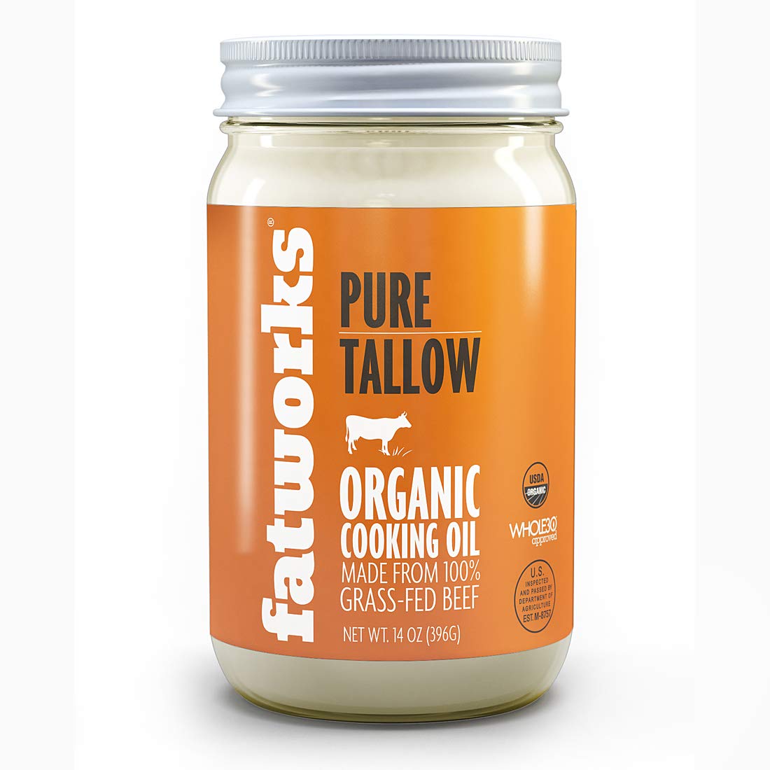 Fatworks Bio Weidefett vom Rind, zertifiziert biologisch, gentechnikfrei, von Weiderindern, bezogen von mehreren kleinen Familienfarmen, KETO-freundlich, exklusiv bei Fatworks, 397 g.