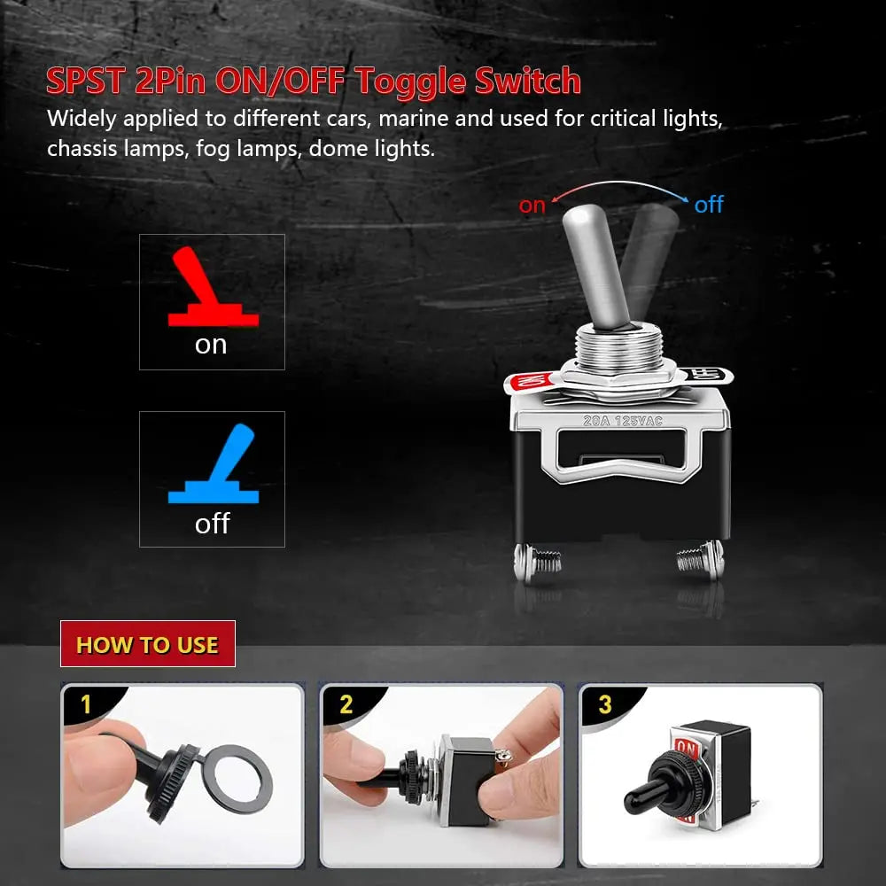COROTC Toggle Switches, 8 Pack 2 Pin ON Off SPST Car Rocker Switches, 20A 12V Heavy Duty Waterproof Toggle Switch