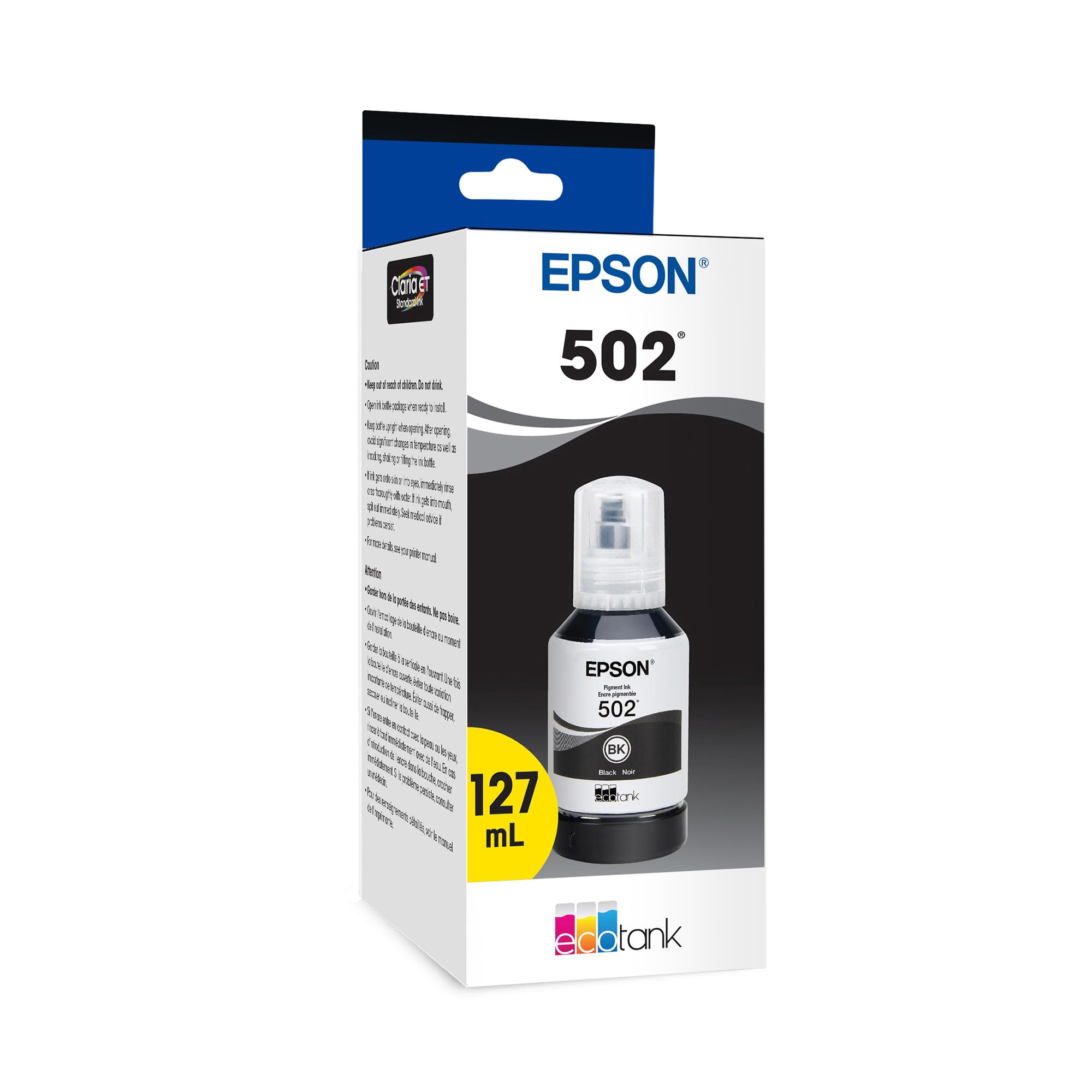 EPSON 502 EcoTank Tintenflasche mit ultrahoher Kapazität, Schwarz, Kompatibel mit ET-2750, ET-2760, ET-2850, ET-3750, ET-3760, ET-3850, ET-4850 und anderen ausgewählten EcoTank-Modellen