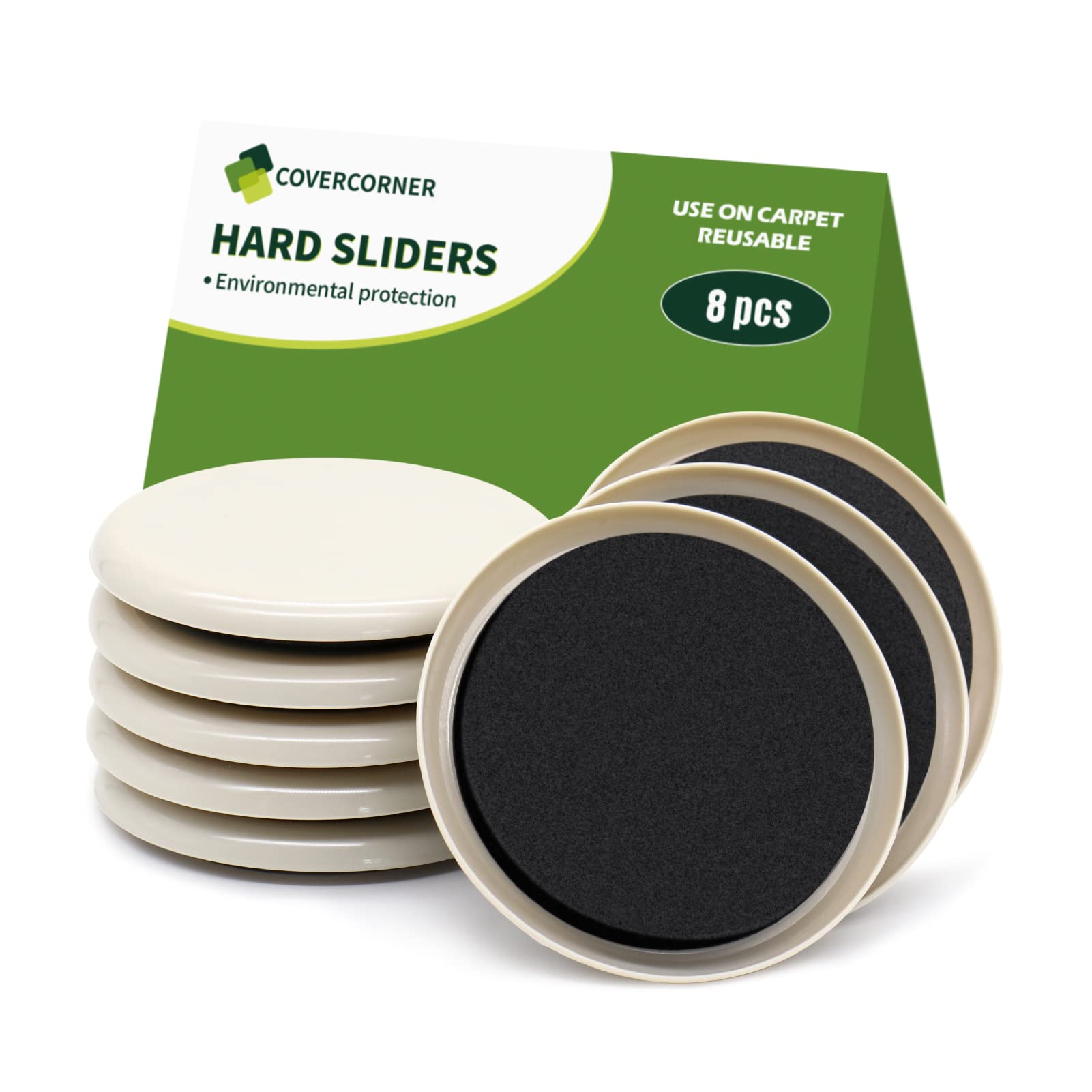 COVERCORNER Furniture Sliders for Carpet 8 PCS - 3 1/2 inch Furniture Moving Slider Chair Legs Floors Protectors- Move Your Furniture Easy & Safely(for Carpet)