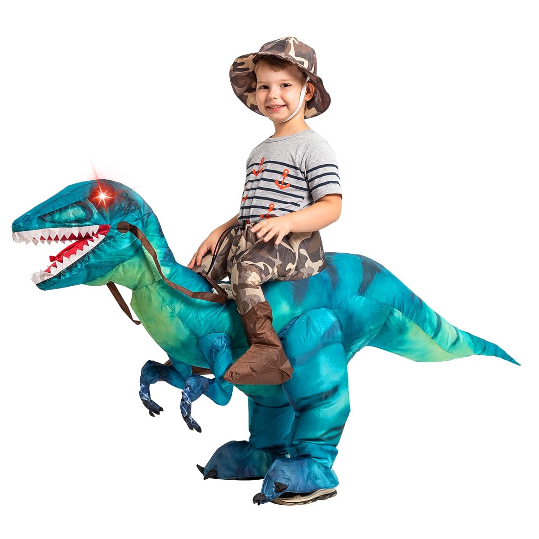 GOOSH Aufblasbares Dinosaurierkostüm für Kinder Reitender T-Rex Lustiges aufblasbares Jungen-Mädchen-Kostüm für Halloween Faschingsparty Cosplay