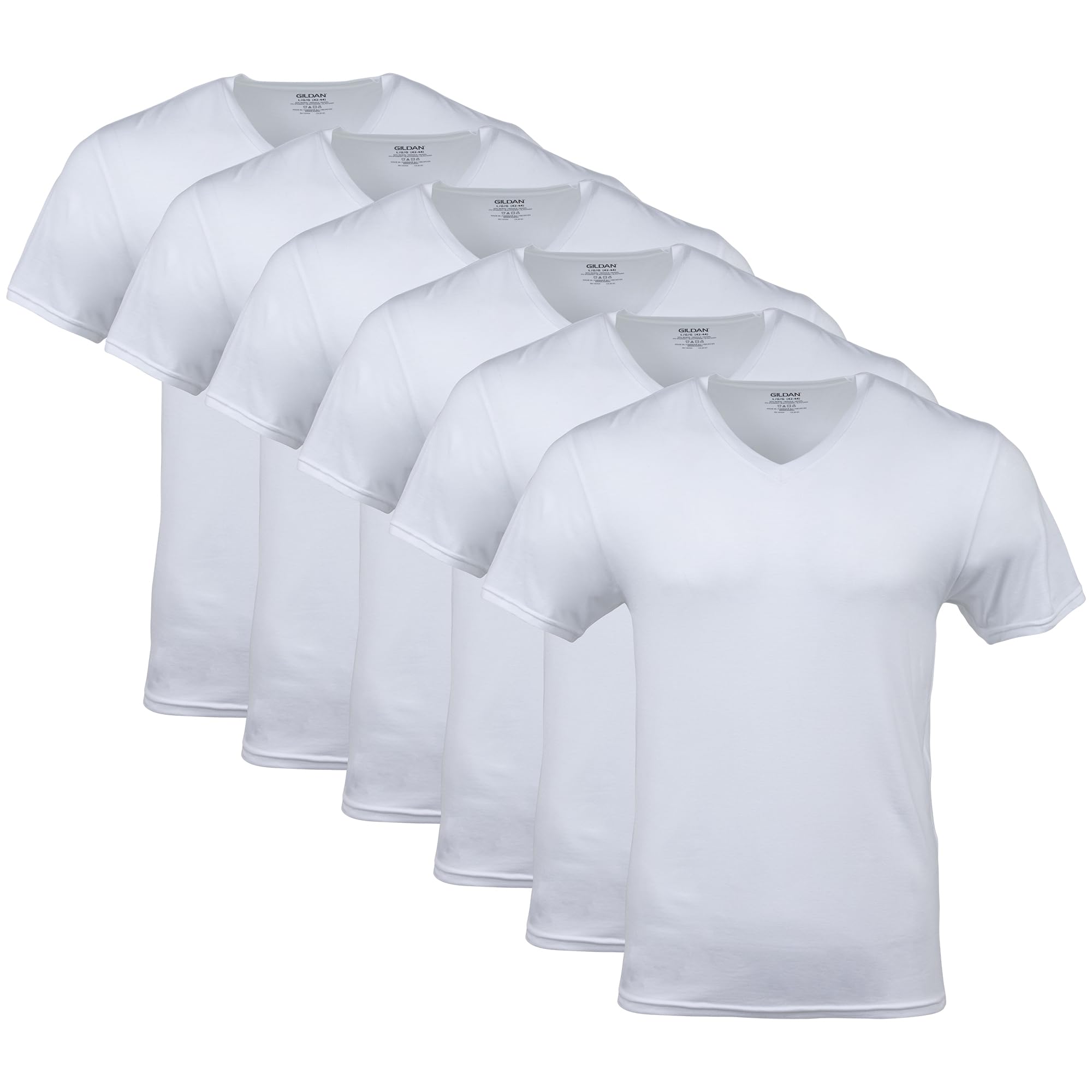 Gildan Herren V-Neck T-Shirts, Multipack, Modell G1103, Weiß (6er-Pack), Large