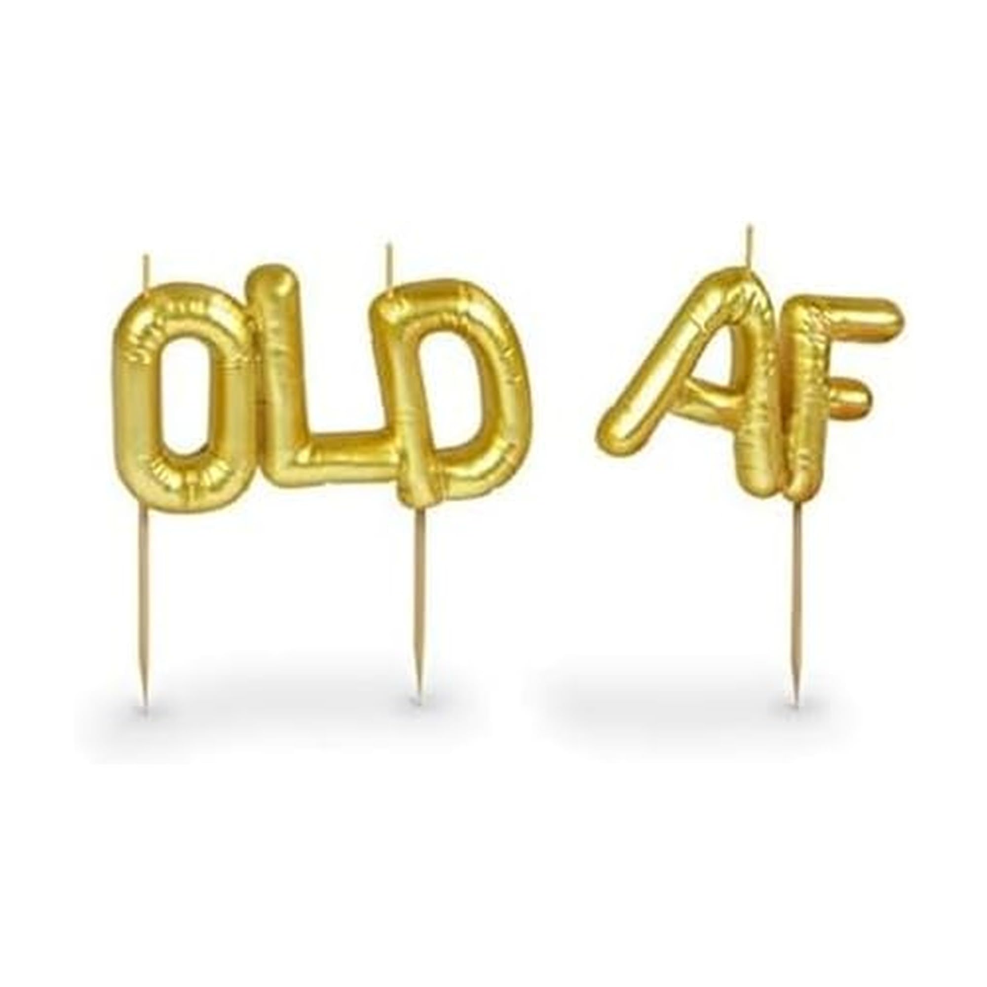 Genuine Fred Lighten UP Party-Kerzen, Old AF, metallisch-goldene Ballon-Buchstabenkerzen, lustige Kerzen für Ruhestandsfeiern und runde Geburtstage