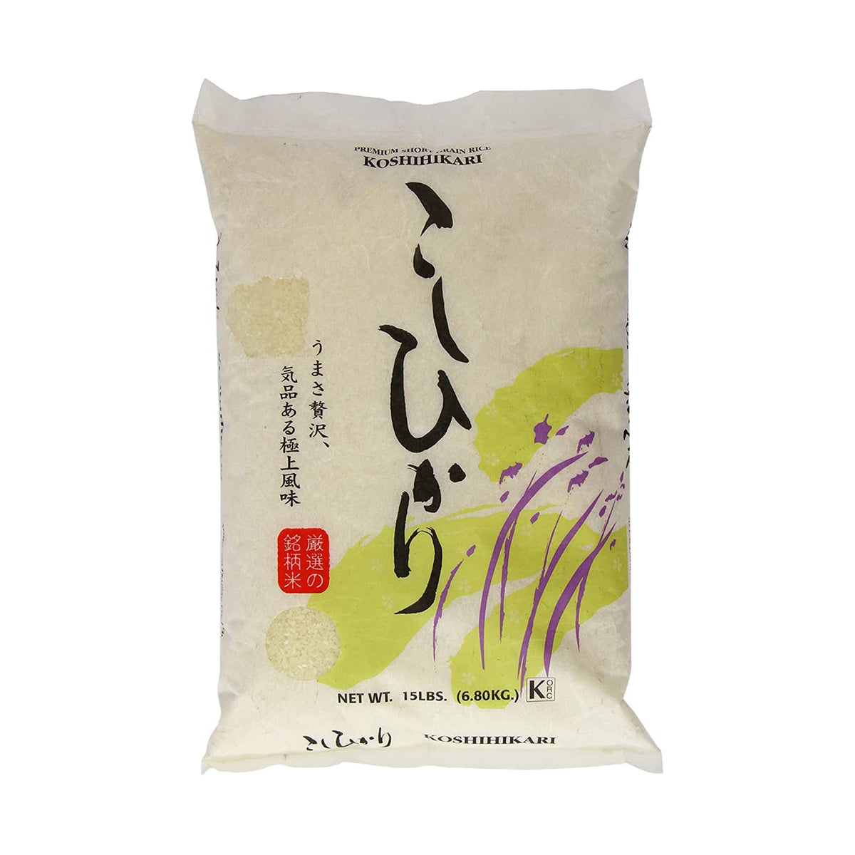 Shirakiku Getreide & Reis getrocknet - Japanischer Kurzkorn-Weißreis Koshihikari - Ungekochter Premium-Qualitäts-Low-Carb Süßer Klebreis für Sushi, 15-Pfund-Beutel