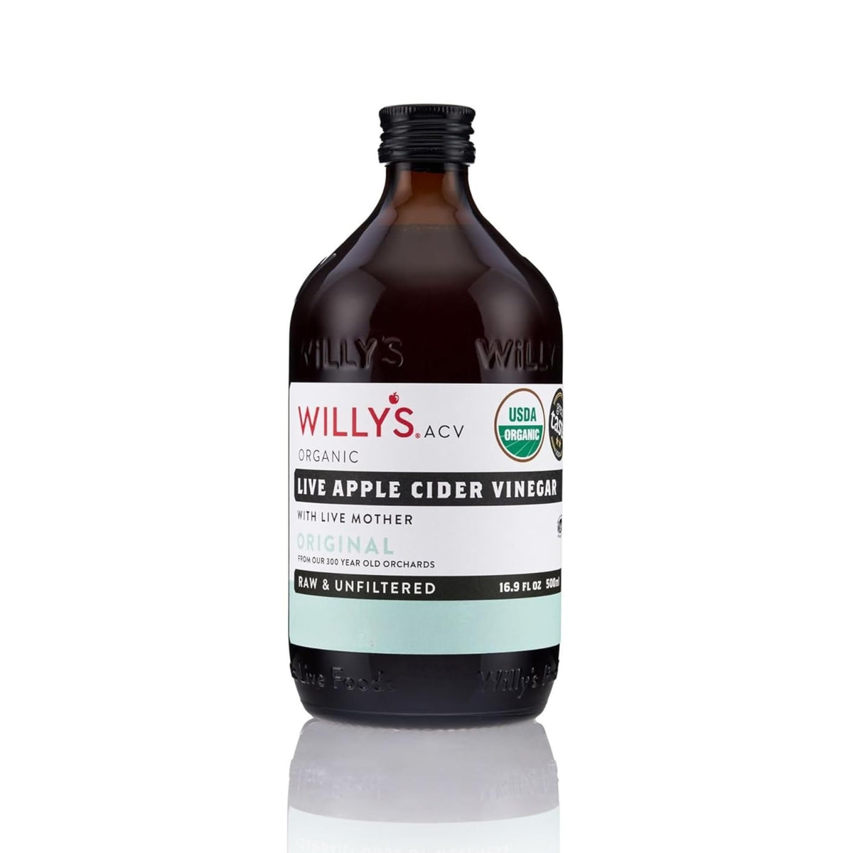 Willy's Bio-Apfelessig mit Mutter – Probiotika für Entgiftung und Darmgesundheit. 16.9oz Glasflasche