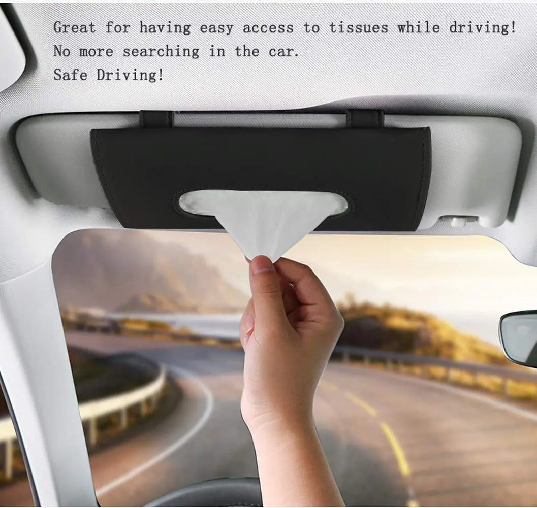 Fredysu Car Visor Tissue Holder, Sun Visor Napkin Holder Backseat Tissue Case, Premium Car Tissue Box for car, Vehicle (Black)