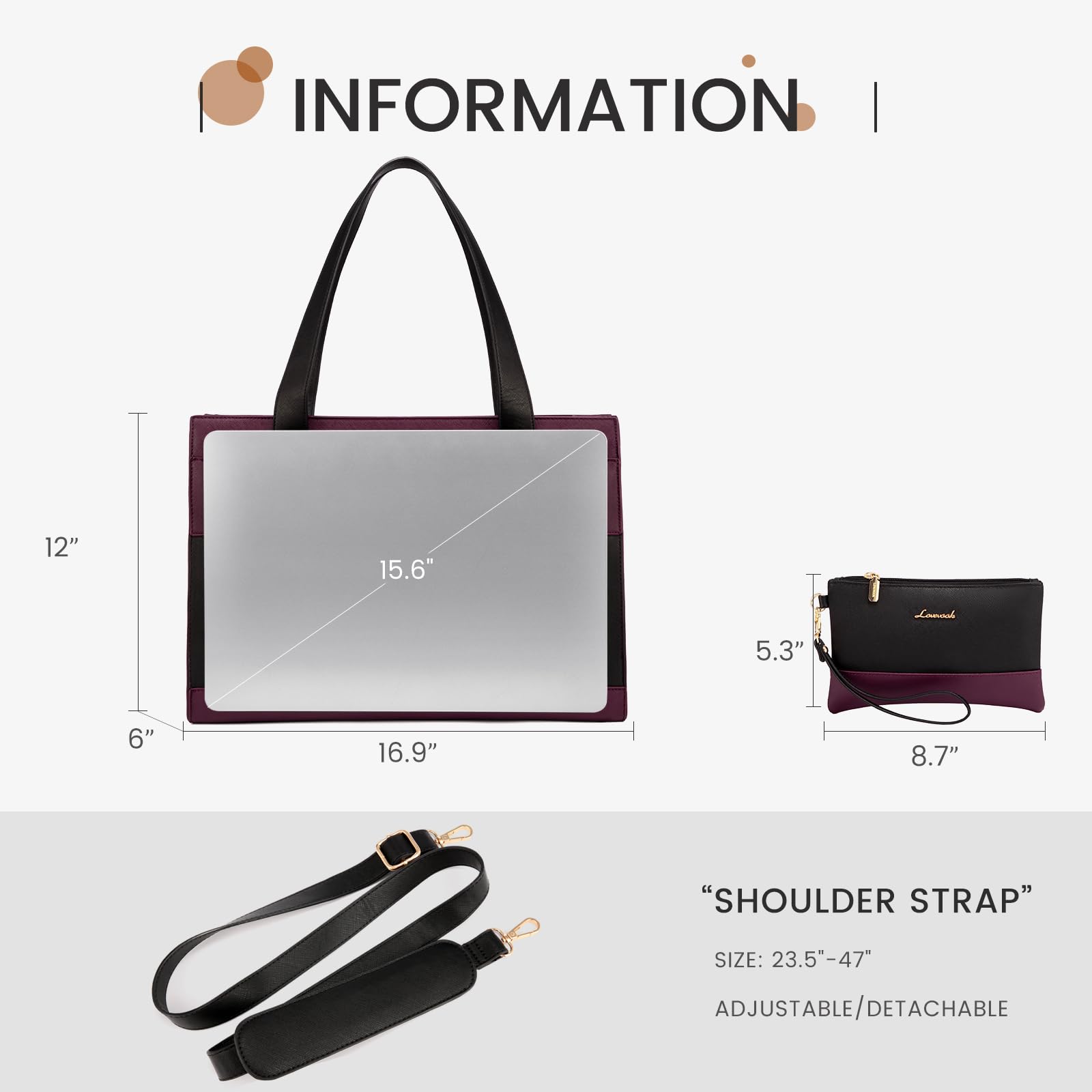LOVEVOOK Laptop Bag for Women 15.6 Inch Tote Work Professional Leather Computer Briefcase Waterproof Handbag Shoulder Large Capacity Business Teacher Office Crossbody Purse