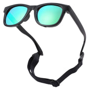 COASION Bendable Flexible Polarized Newborn Baby Sunglasses with Strap for Infant Boys Girls Age 0-12 Months (Black/Green Mirror)