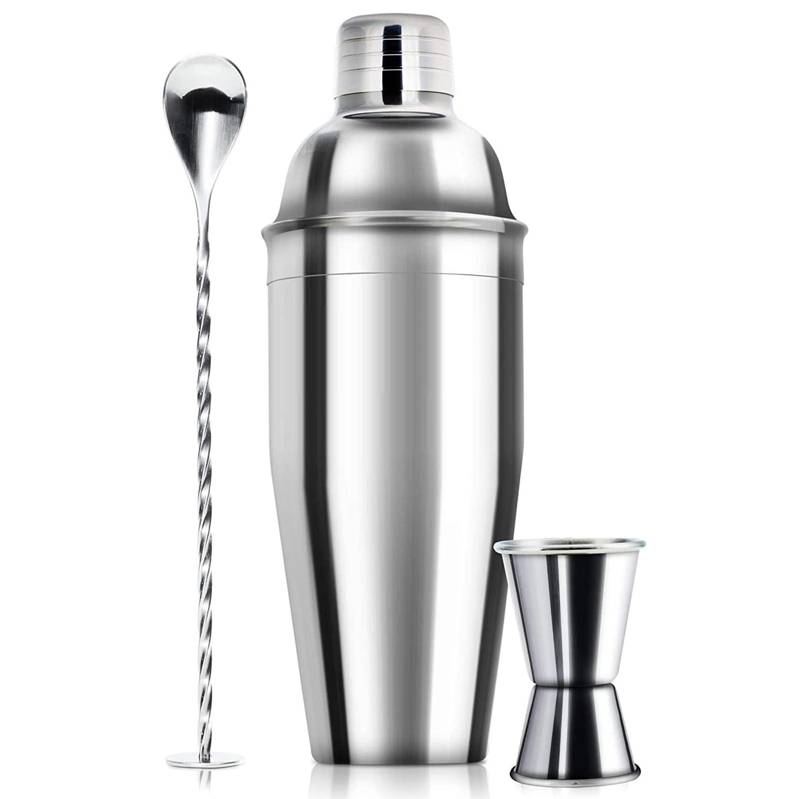 WPHUAW 24oz Cocktail Shaker Bar Set-Professional Margarita Mixer Drink Shaker and Measuring Jigger & Mixing Spoon Set-Professional Stainless Steel Bar Tools Built-in Bartender Strainer for Martini Kit