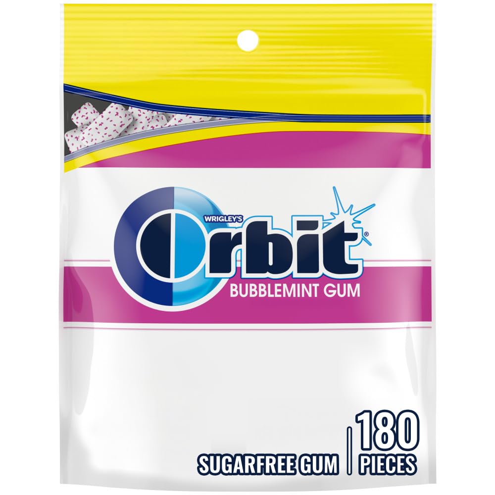 ORBIT Kaugummi Bubblemint Zuckerfrei Kaugummi Großpackung, 180 Stück wiederverschließbarer Beutel, Bubble Gum Großpackung