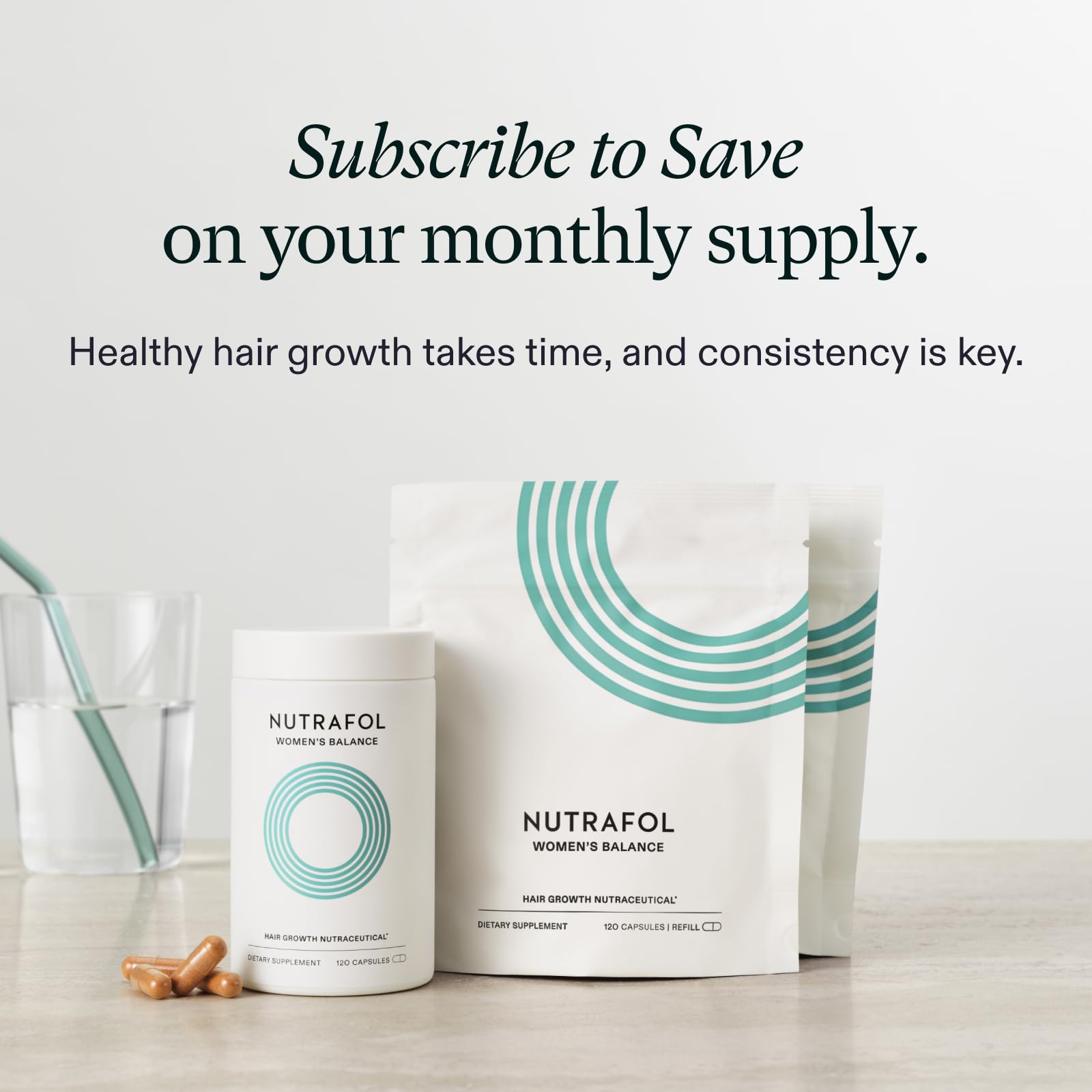Nutrafol Women's Balance Hair Growth Supplements, Ages 45 and Up, Clinically Proven for Visibly Thicker Hair and Scalp Coverage in 3-6 Months, Dermatologist Recommended - 1 Month Supply Refill Pouch