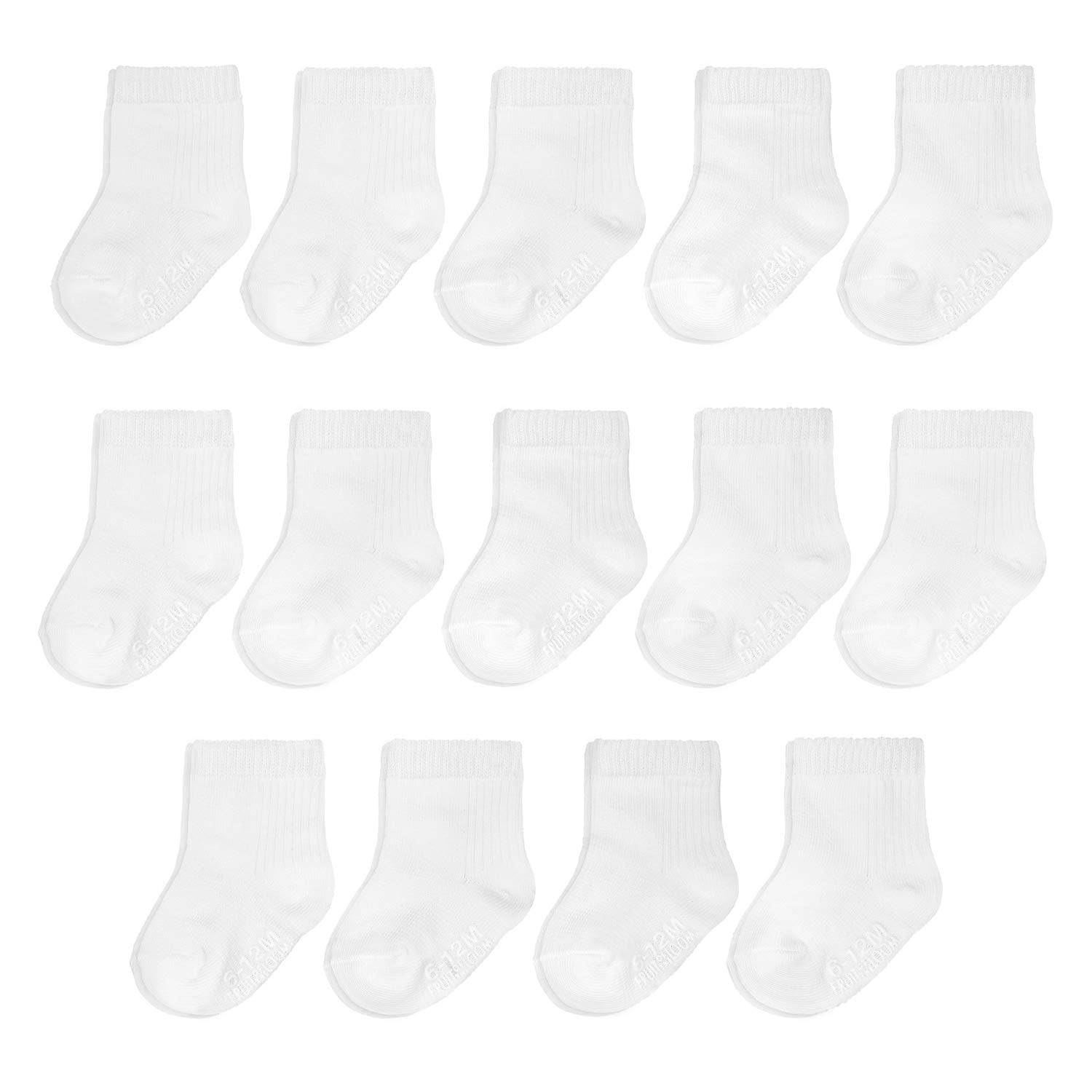 Fruit of the Loom Baby 14er-Pack Grow & Fit Flex Zones Baumwoll-Stretchsocken – Unisex, Mädchen, Jungen (0-6 Monate, Weiß)