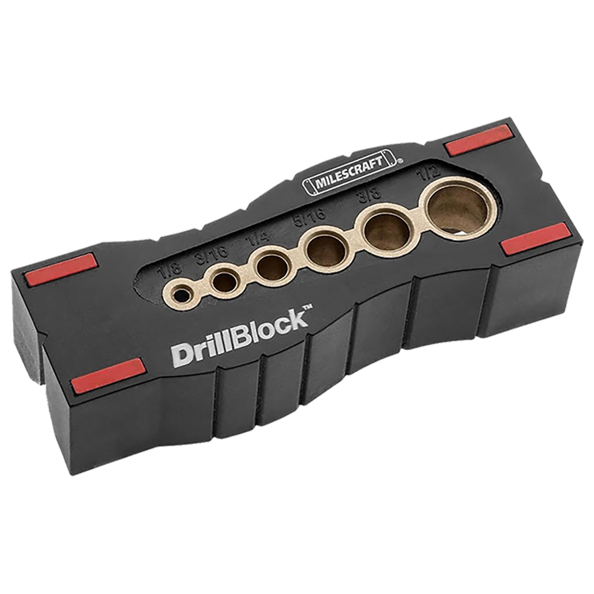 Milescraft 1312 Drill Block - Handheld Drilling Guide, Drilling Jig with Drill Guides for 6 of the Most Common Imperial Drill Bit Sizes, Precision Drilling Tool Accessory