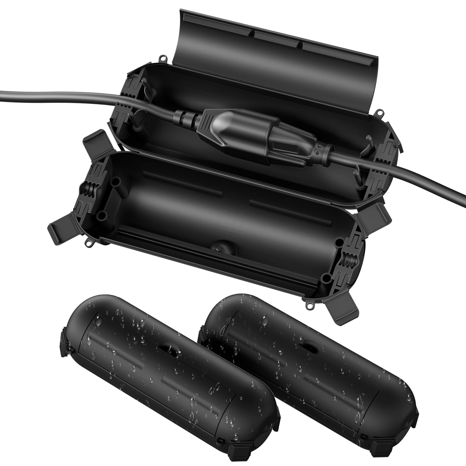 Flemoon [3er-Pack] Verlängerungskabel-Schutzhülle für den Außenbereich mit wasserdichter Dichtung, wetterfeste elektrische Anschlussbox zum Schutz von Außensteckdosen, Steckern, Buchsen, Weihnachtsdekoration, Schwarz