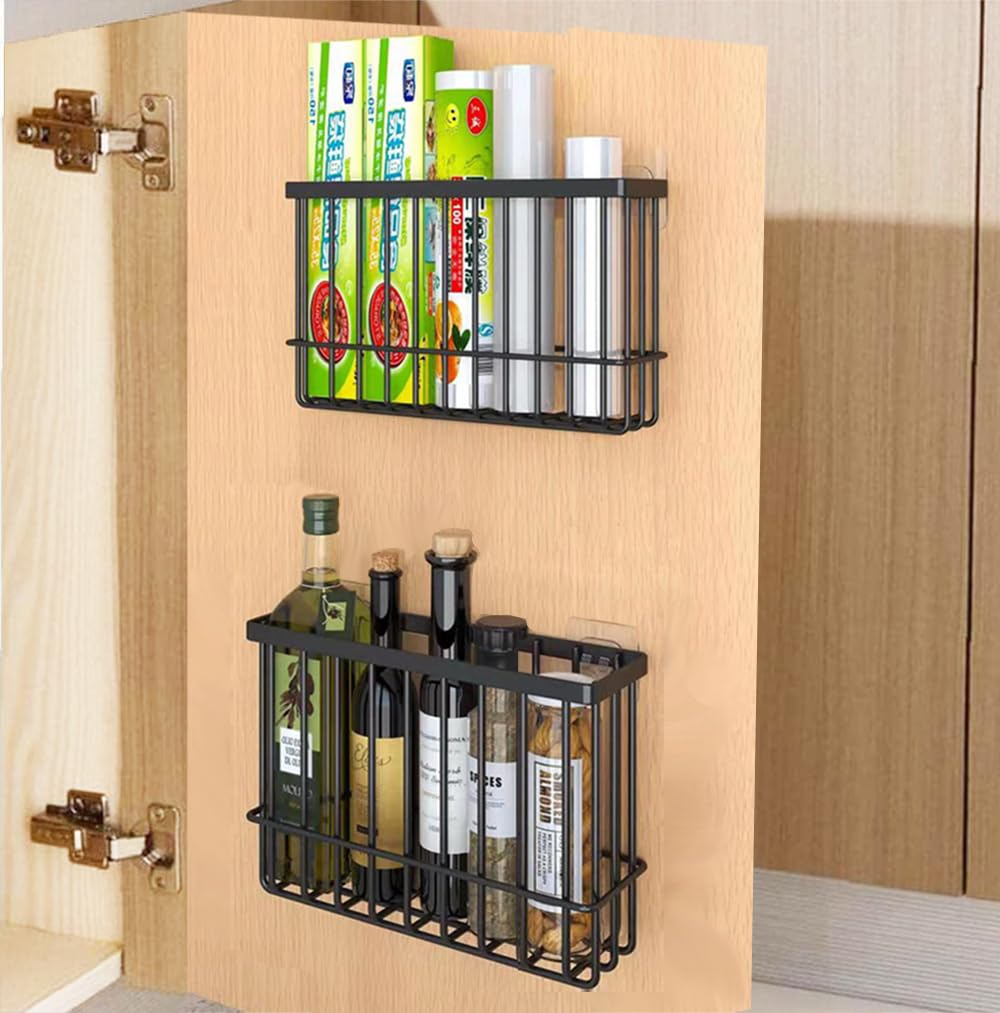 EigPluy 2 Stück Küchenschranktür-Aufbewahrungsbox, selbstklebende Wandaufbewahrungsboxen, Kleiderschrank/Badezimmer/Kühlschrank Kleinartikel-Organizer Aufbewahrungsbox (Schwarz)