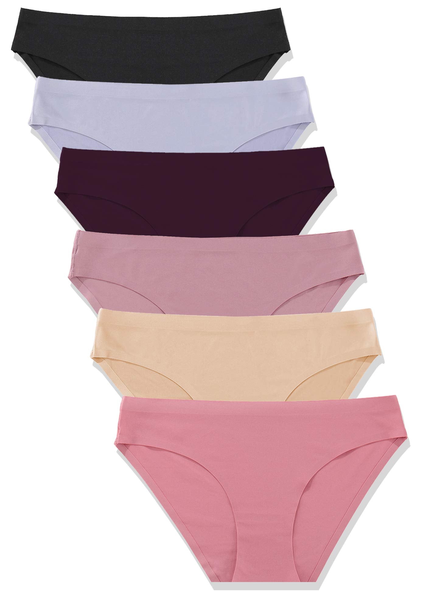 FINETOO Damen Seamless Hipster Unterwäsche, 6er-Pack, unsichtbare Slips, weiche, dehnbare Bikini-Unterwäsche, XS-XXL (M)