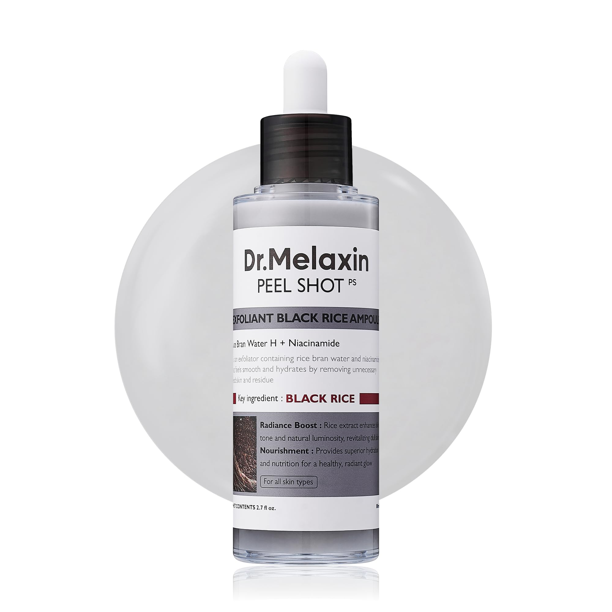 Dr.Melaxin Peel Shot Glow Schwarzer Reis Peeling Ampulle, Sanftes Peeling für Gesicht und Körper gegen abgestorbene Hautzellen, Mitesserentferner für alle Hauttypen koreanische Hautpflege 80ml