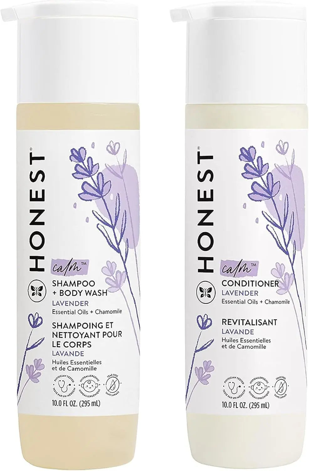 The Honest Company Silicone-Free Conditioner & 2-in-1 Cleansing Shampoo + Body Wash Duo | Gentle for Baby | Naturally Derived | Lavender Calm, 20 fl oz