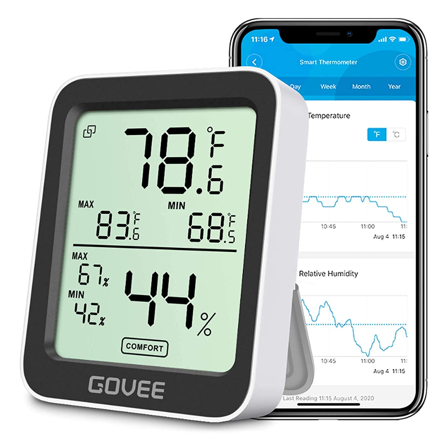 Govee Hygrometer Thermometer H5075, Bluetooth Innenraum-Temperaturmonitor Thermometer mit Remote App-Steuerung, Benachrichtigungsalarmen, 2 Jahren Datenspeicher Export (Unterstützt nur 50m Bluetooth-Reichweite)