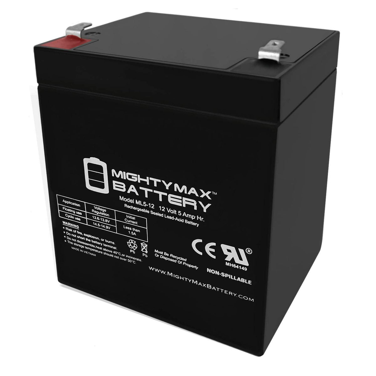 Mighty Max Battery ML5-12 – 12 Volt 5 Ah, F1-Anschluss, wiederaufladbare SLA-AGM-Batterie