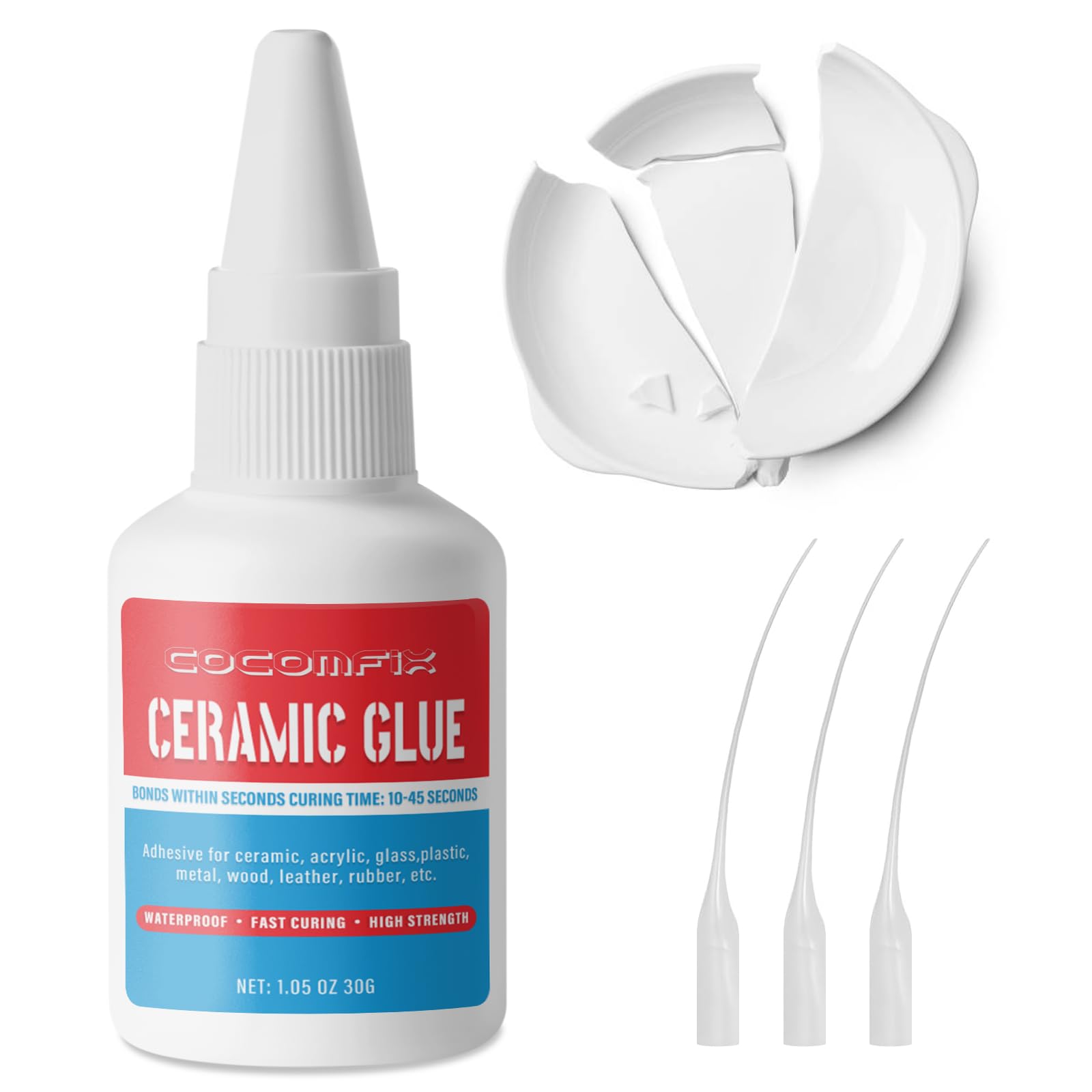 Waterproof Ceramic Glue - 30g CA Glue for Pottery & Porcelain Repair, High Temperature Resistant, No Smell After Cure and Food Grade Material