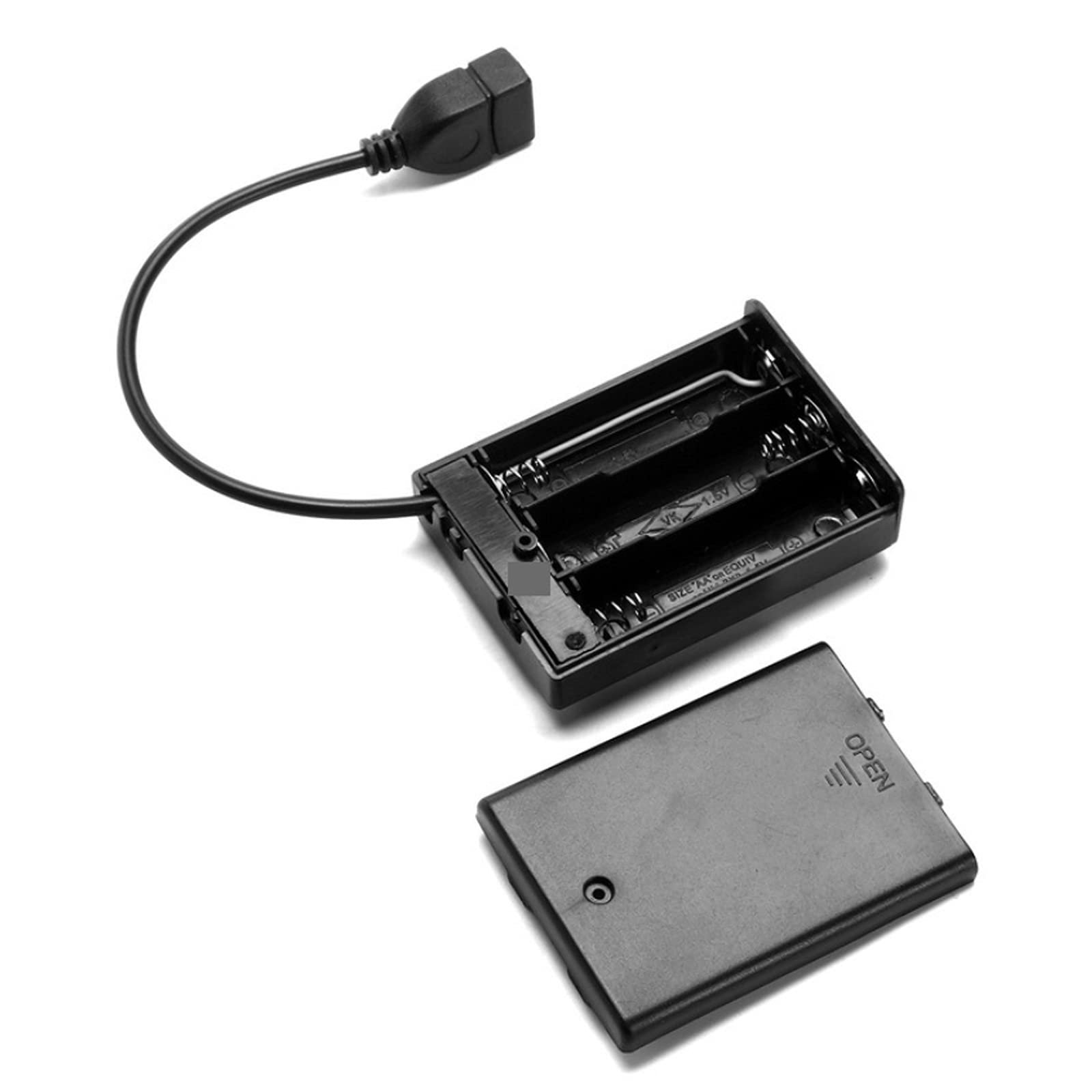 TEAYIR (Pack of 2) 3 AA Battery Holder, 3 AA Battery Case Box Holder 4.5-5V with Cover and On/Off Switch, with USB Cable